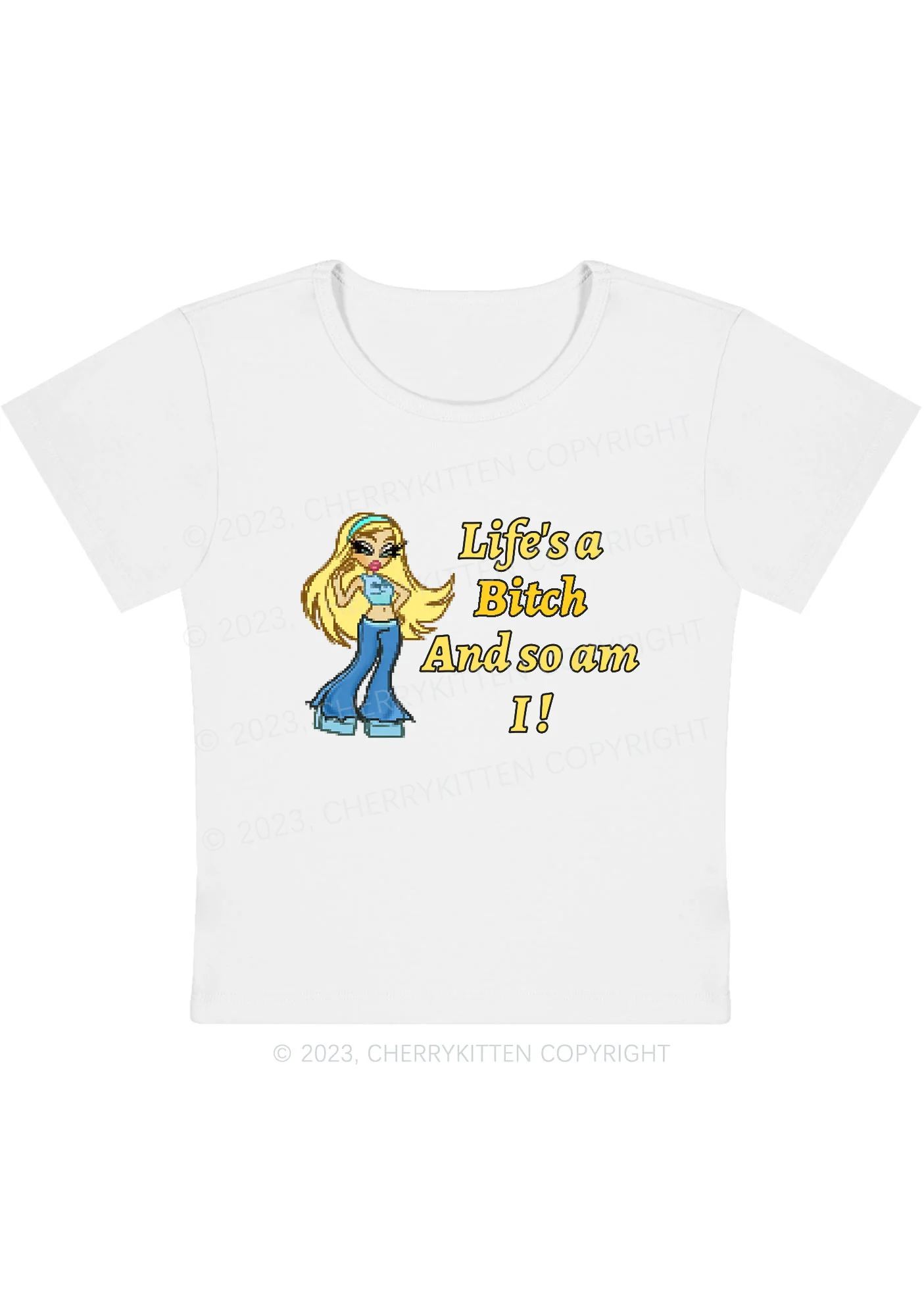 Life's A Bxxch And So Am I Y2K Baby Tee Cherrykitten - Image 4