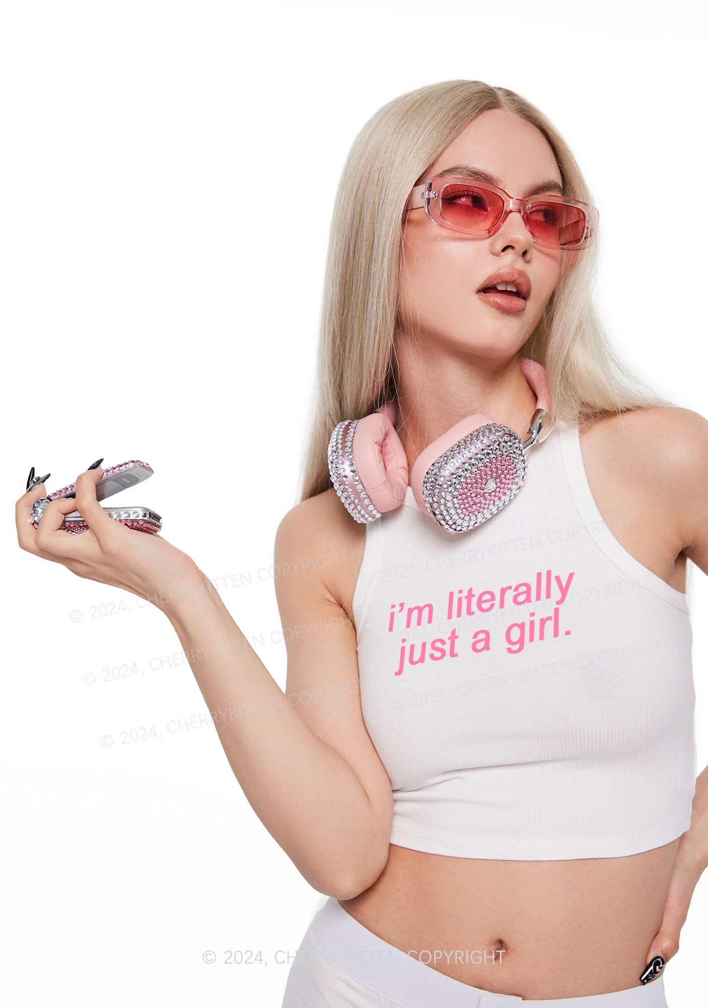 Literally Just A Girl Y2K Crop Tank Top Cherrykitten - Image 2