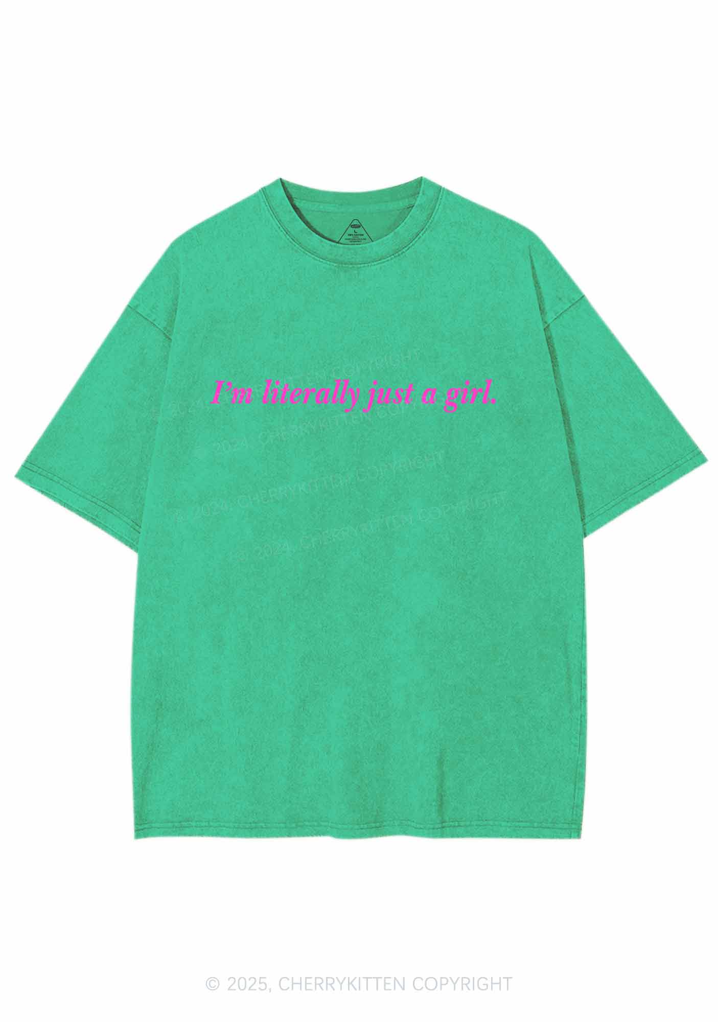 Literally Just A Girl Y2K Washed Tee Cherrykitten - Image 8
