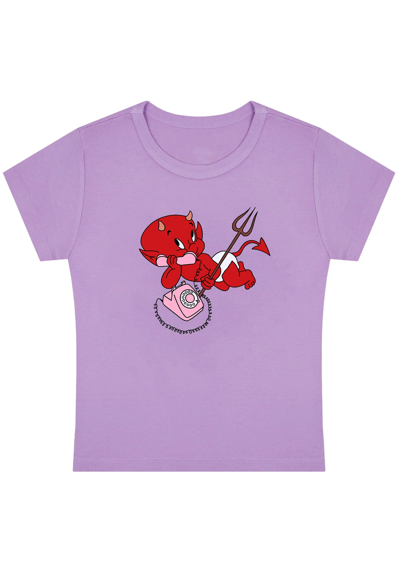 Little Devil On The Phone Y2K Baby Tee - Image 4