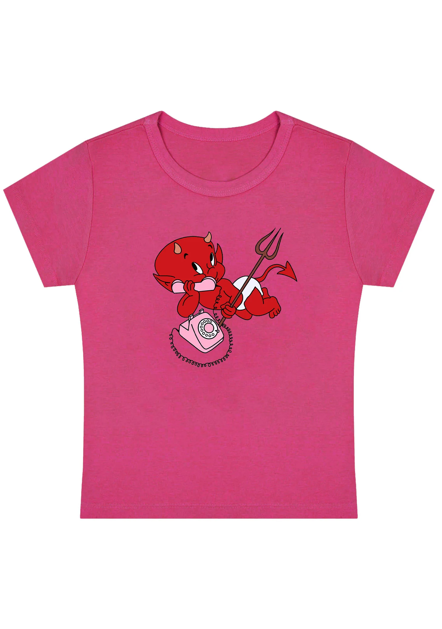 Little Devil On The Phone Y2K Baby Tee - Image 5