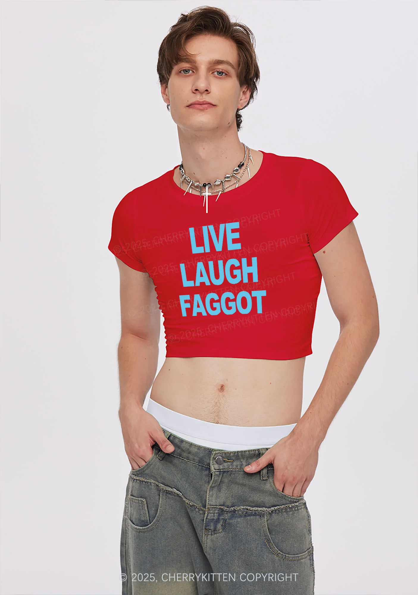 Live Laugh Faggot Pride Y2K Baby Tee Cherrykitten - Image 2