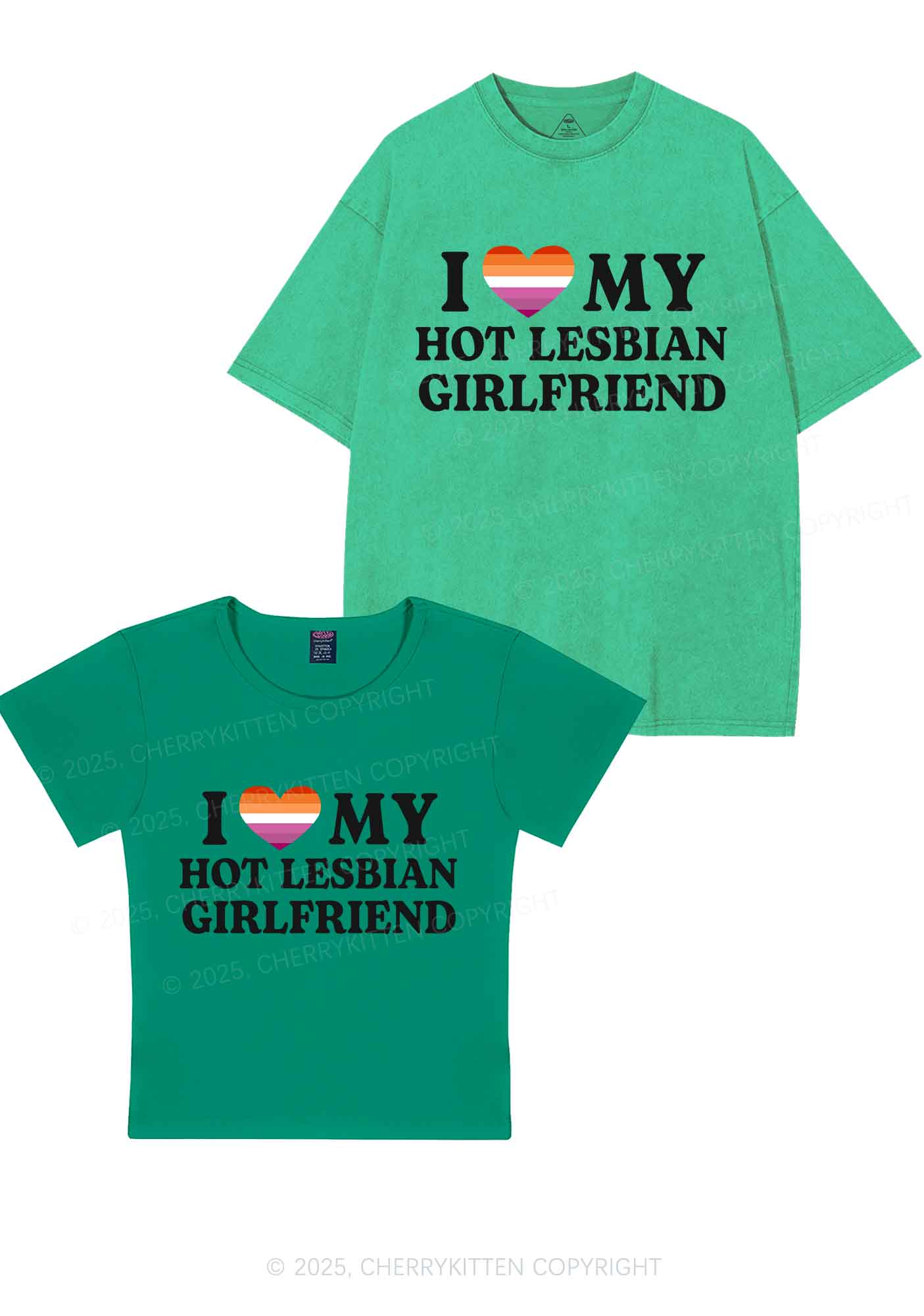 Love My Hot Lesbian GF Y2K Valentine's Day Couple Shirt Cherrykitten - Image 12