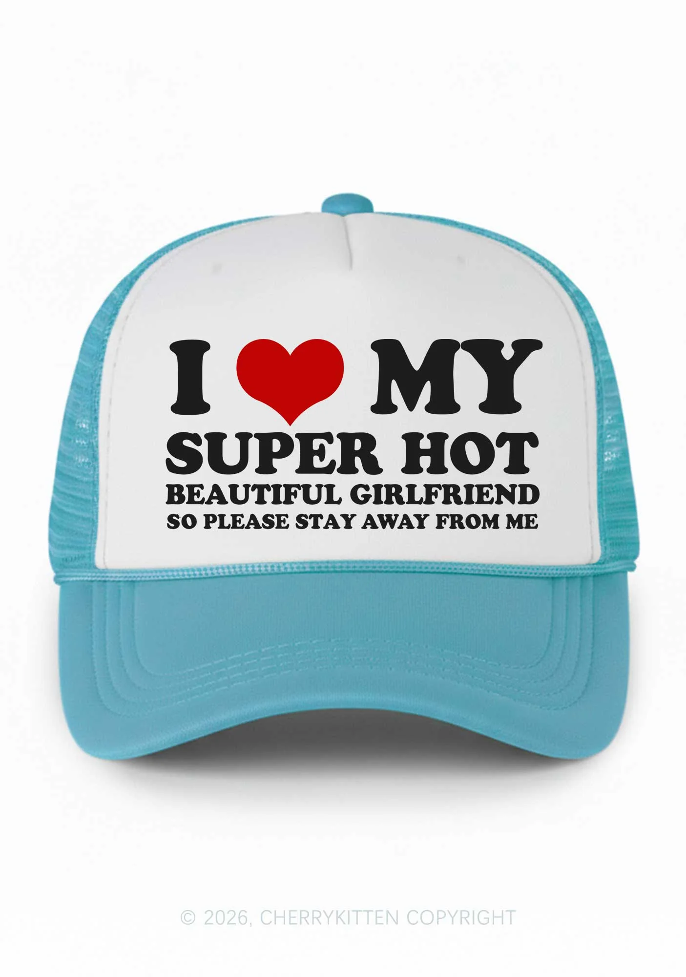 Love My Super Hot GF Valentine's Day Y2K Colorblock Trucker Hat Cherrykitten - Image 15