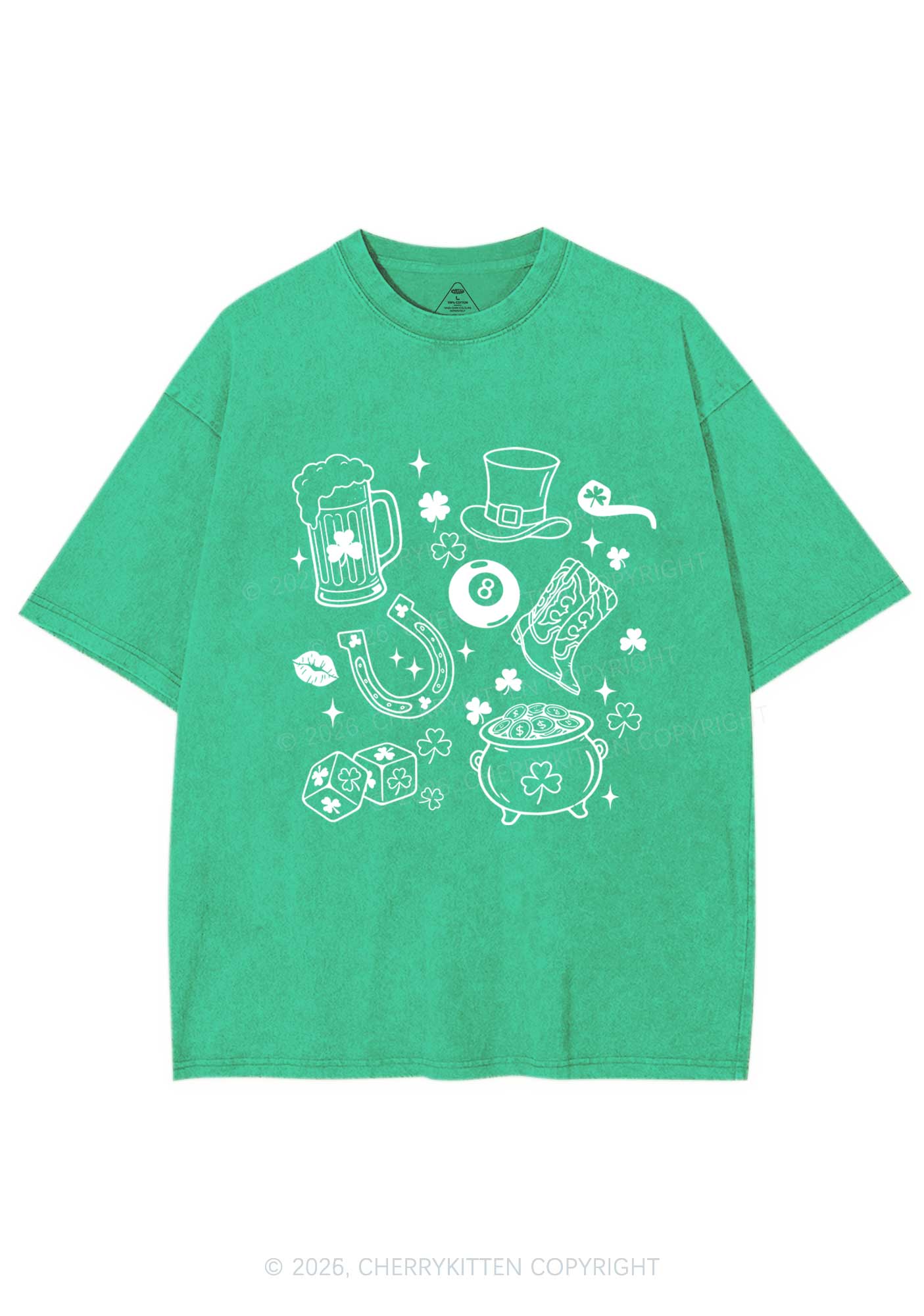 Luck Symbols St Patricks Y2K Shirts Washed Tee Cherrykitten