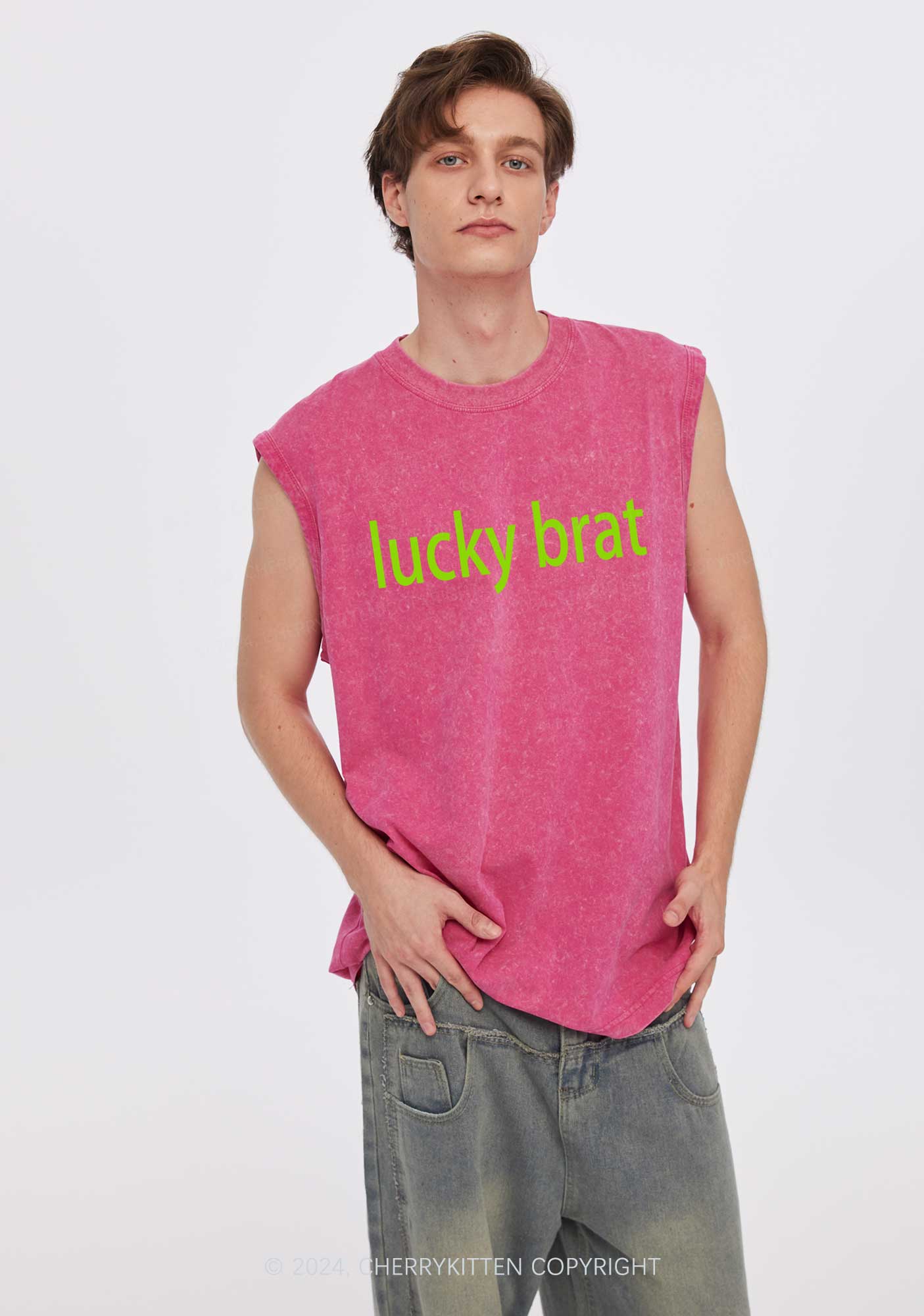 Lucky Brat St Patricks Y2K Washed Tank Cherrykitten - Image 2