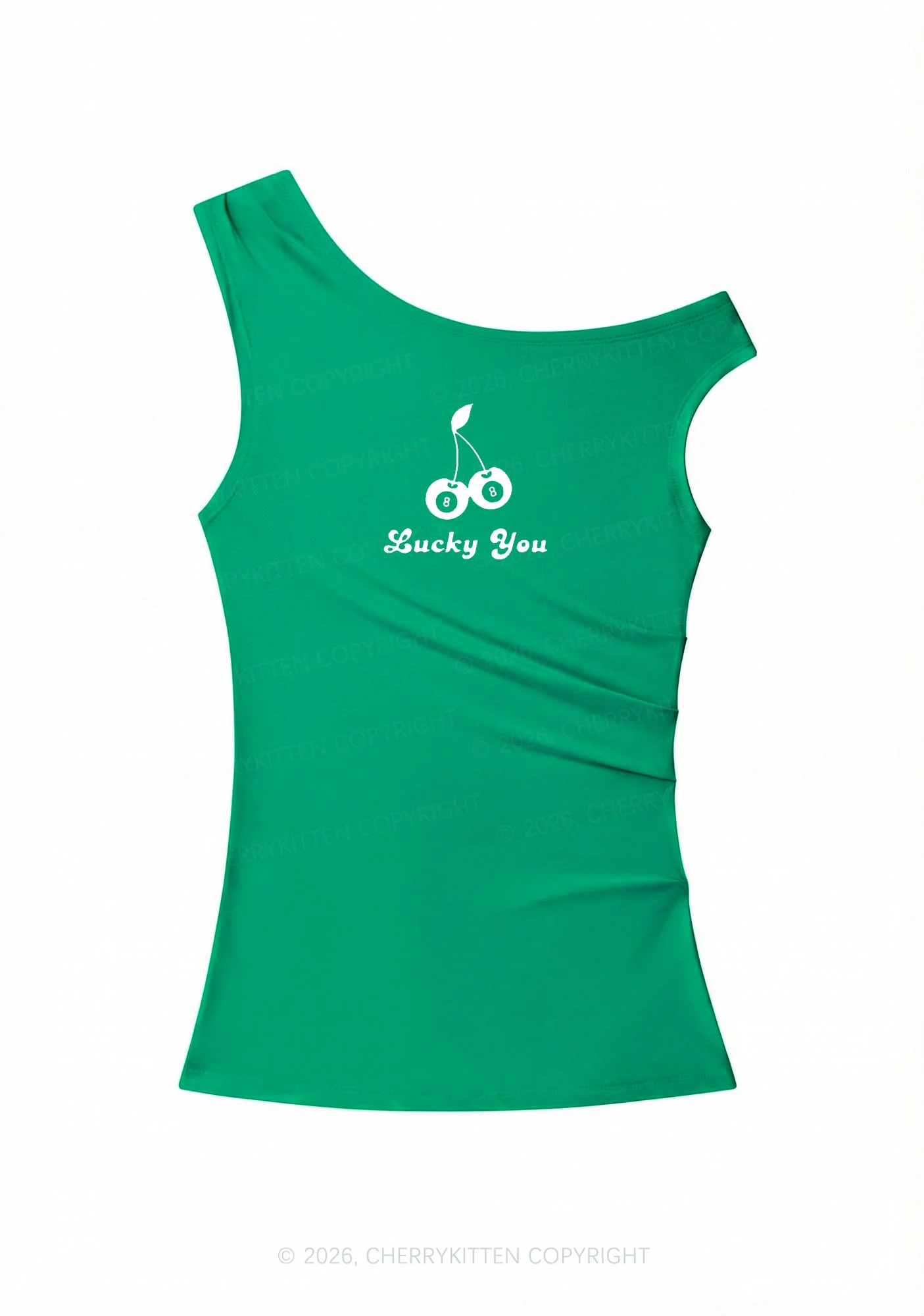 Lucky Eight St Patricks Y2K Off Shoulder Tank Top Cherrykitten