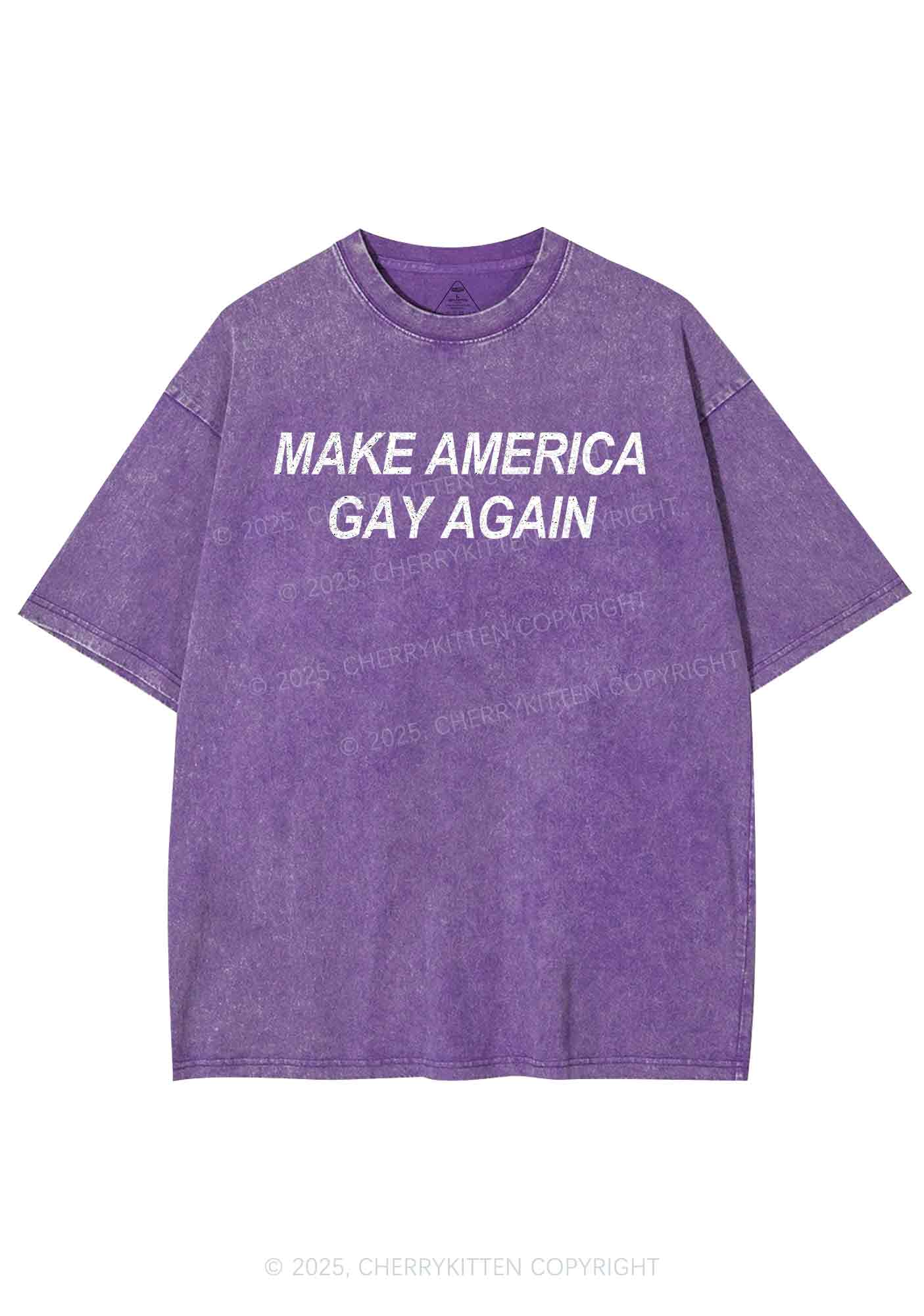 Make America Gay Again Pride Y2K Shirts Washed Tee Cherrykitten - Image 4