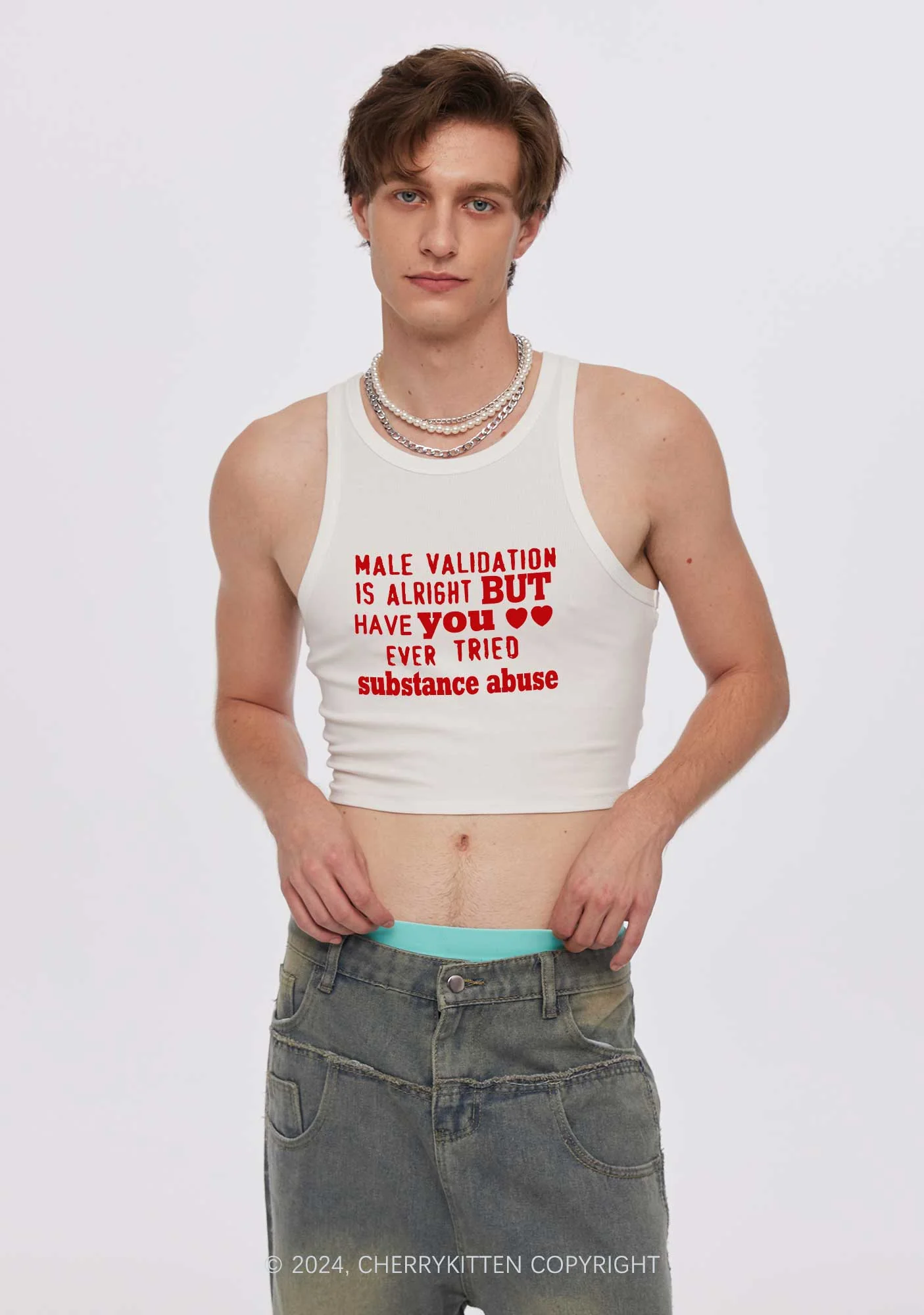 Male Validation Is Alright Y2K Crop Tank Top Cherrykitten - Image 2
