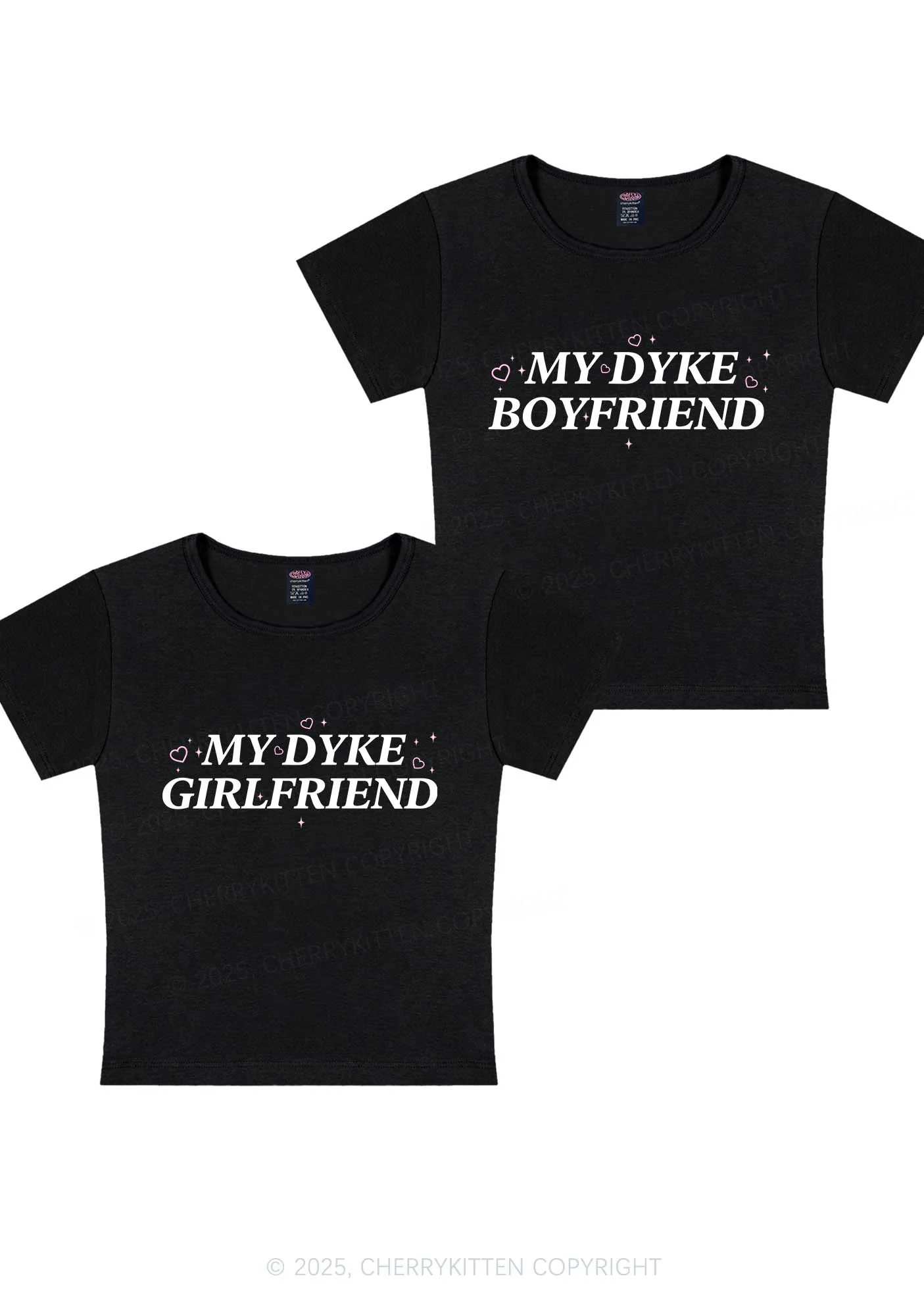 My Dyke BF GF Y2K Valentine's Day Baby Tee Cherrykitten - Image 3