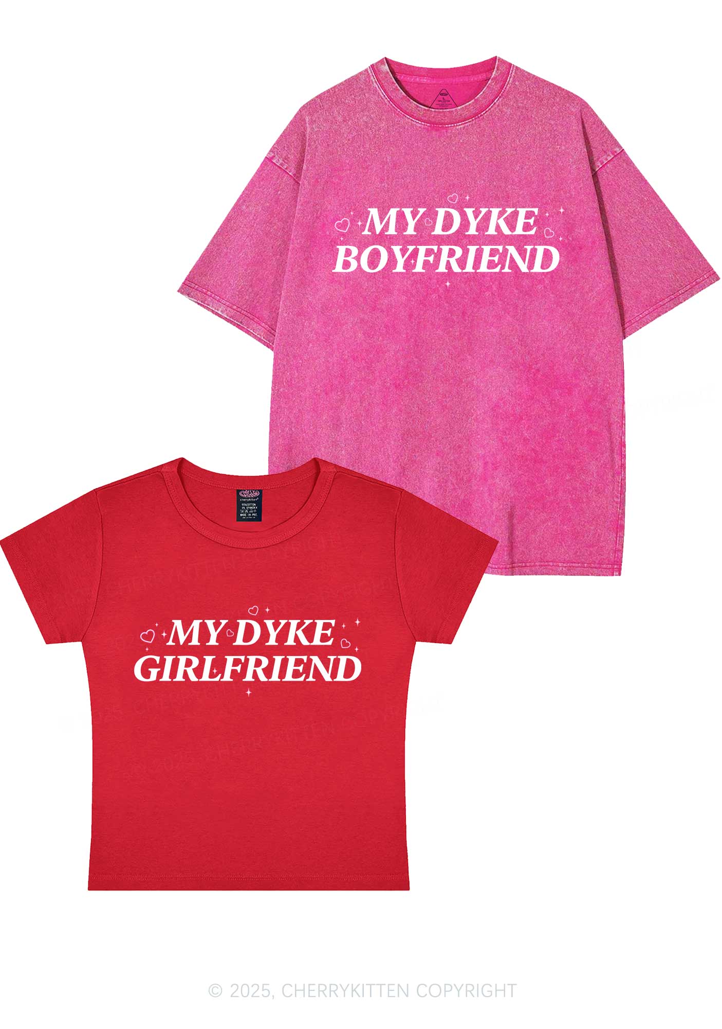 My Dyke BF GF Y2K Valentine's Day Couple Shirt Cherrykitten - Image 5
