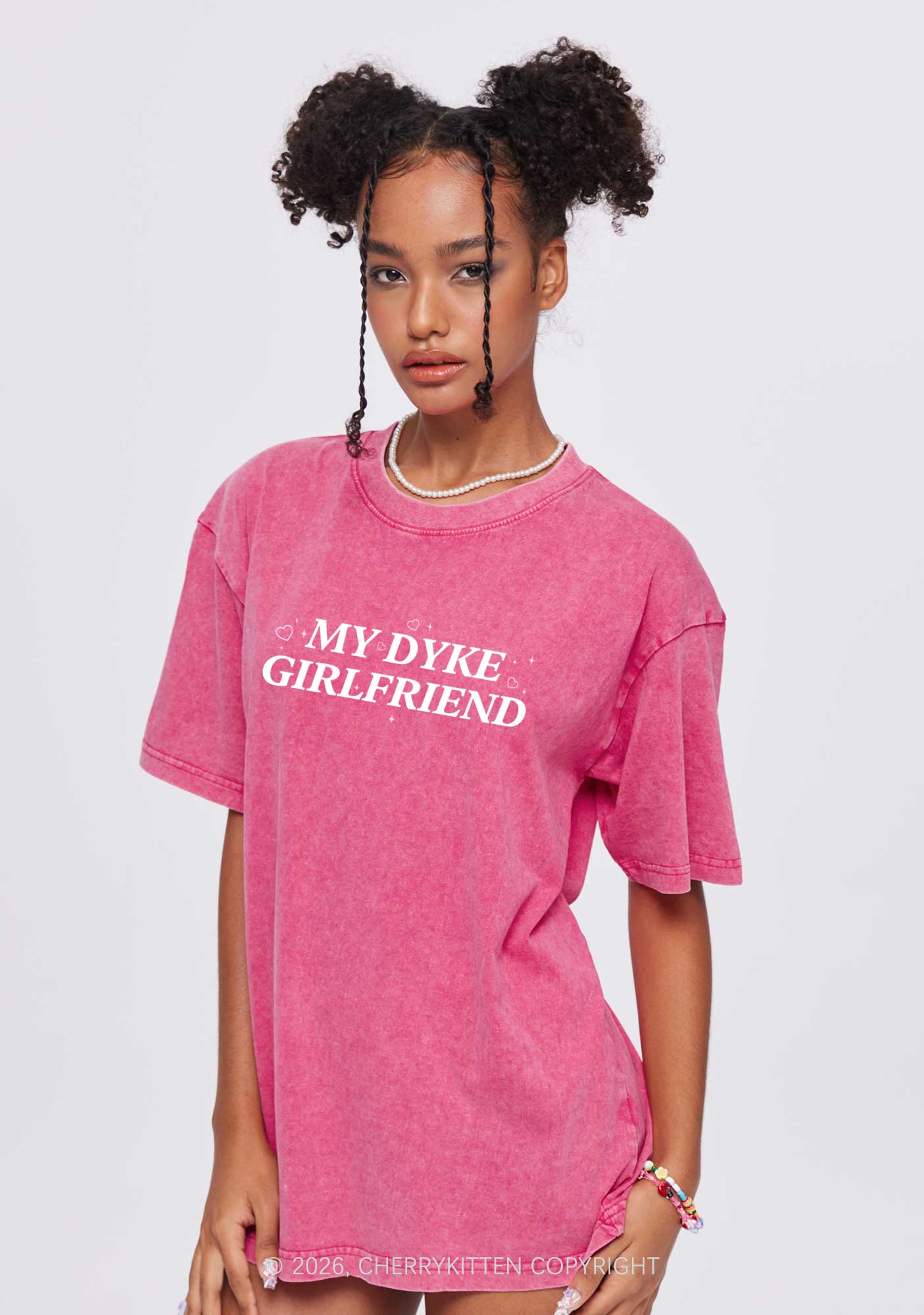My Dyke BF GF Y2K Valentine's Day Washed Tee Cherrykitten - Image 2