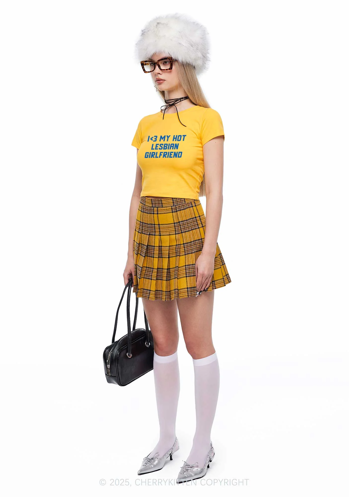 My Hot Lesbian GF Pride Y2K Baby Tee Cherrykitten - Image 2