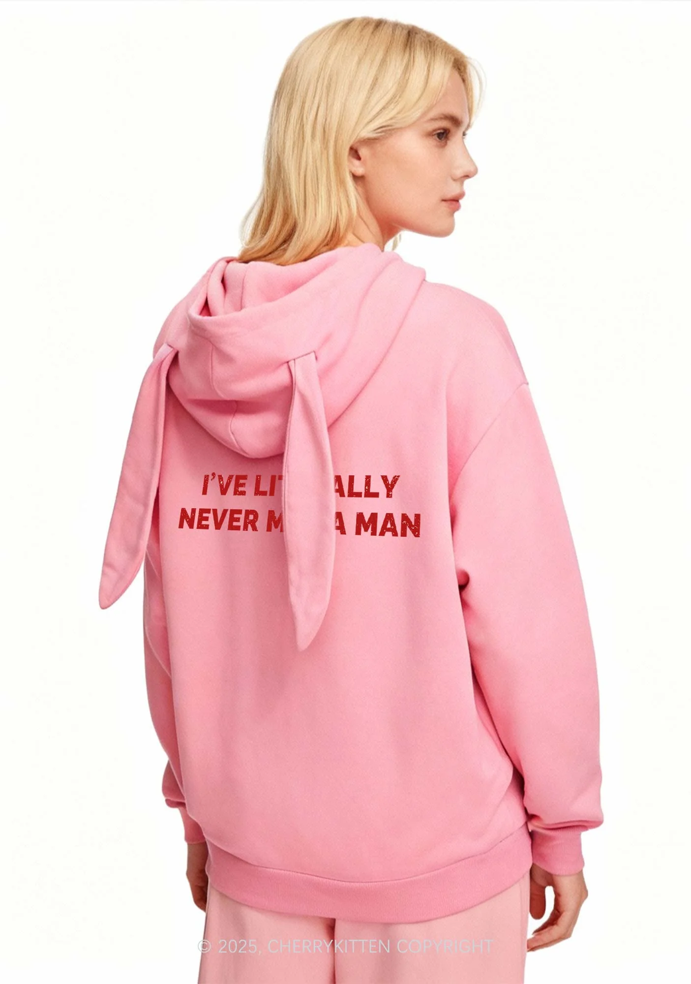Never Met A Man Y2K Bunny Ear Zip Hoodie Cherrykitten - Image 2