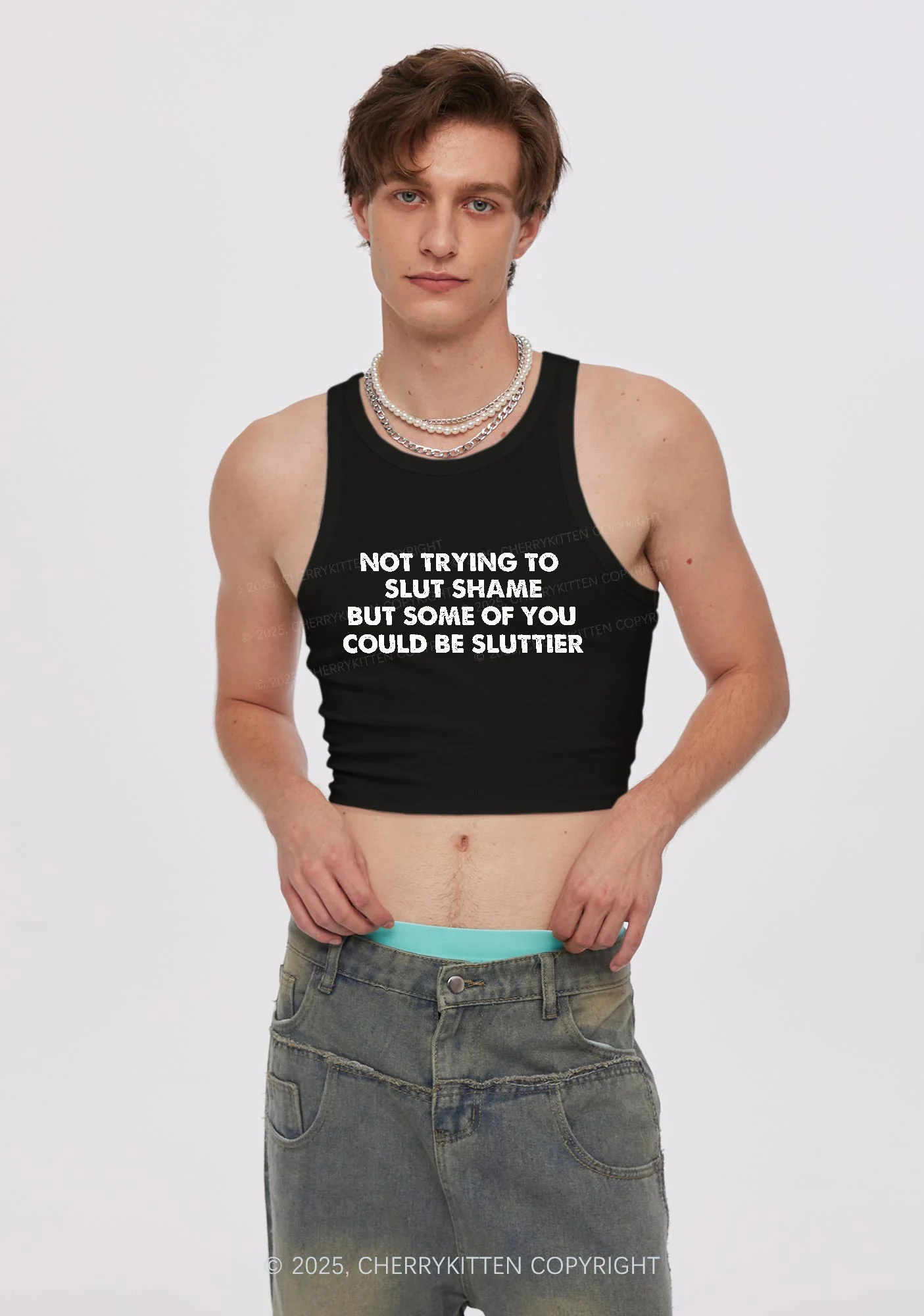 Not Trying To Slxt Shame Y2K Crop Tank Top Cherrykitten - Image 2