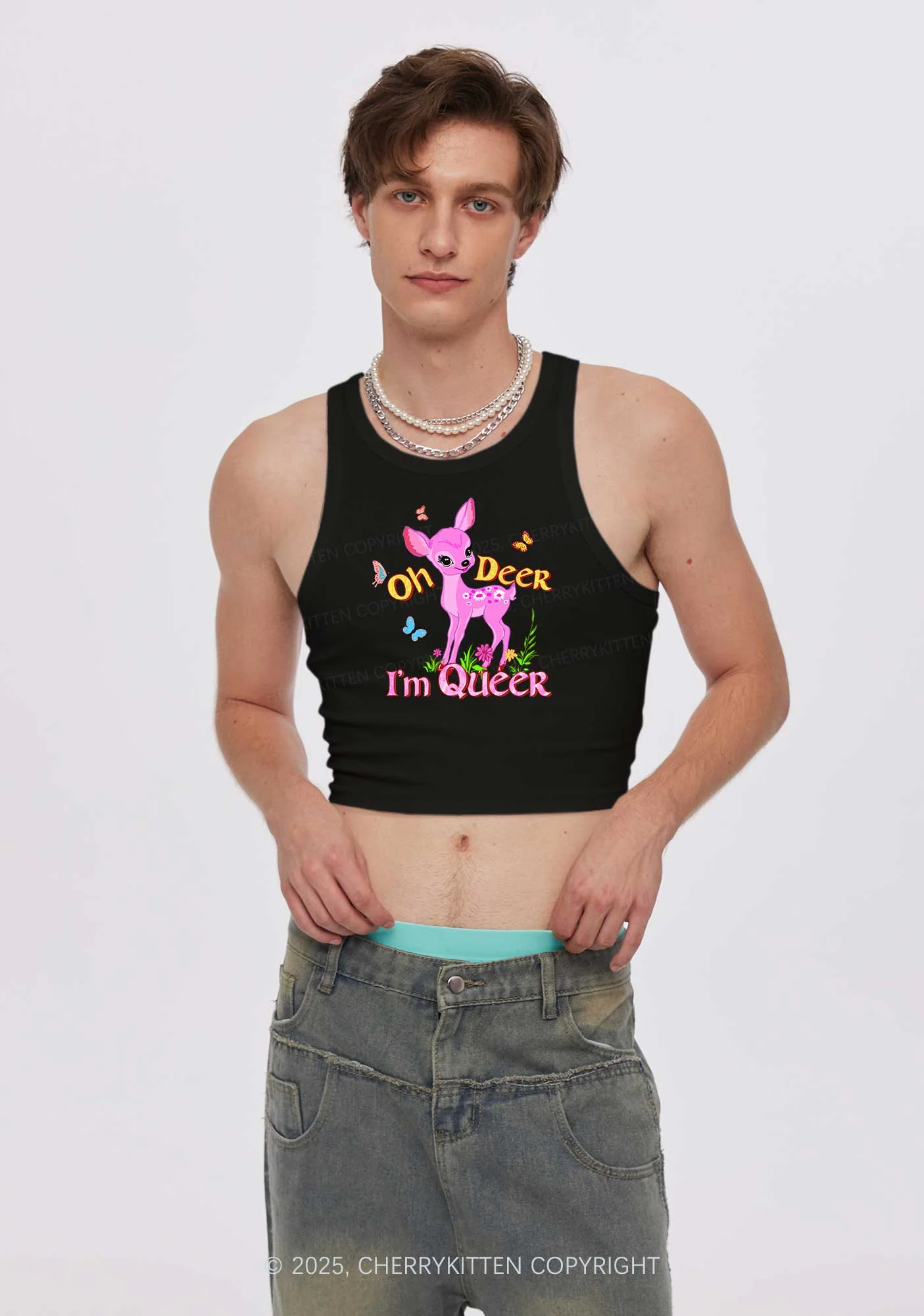 Oh Deer Im Queer Pride Y2K Crop Tank Top Cherrykitten - Image 2