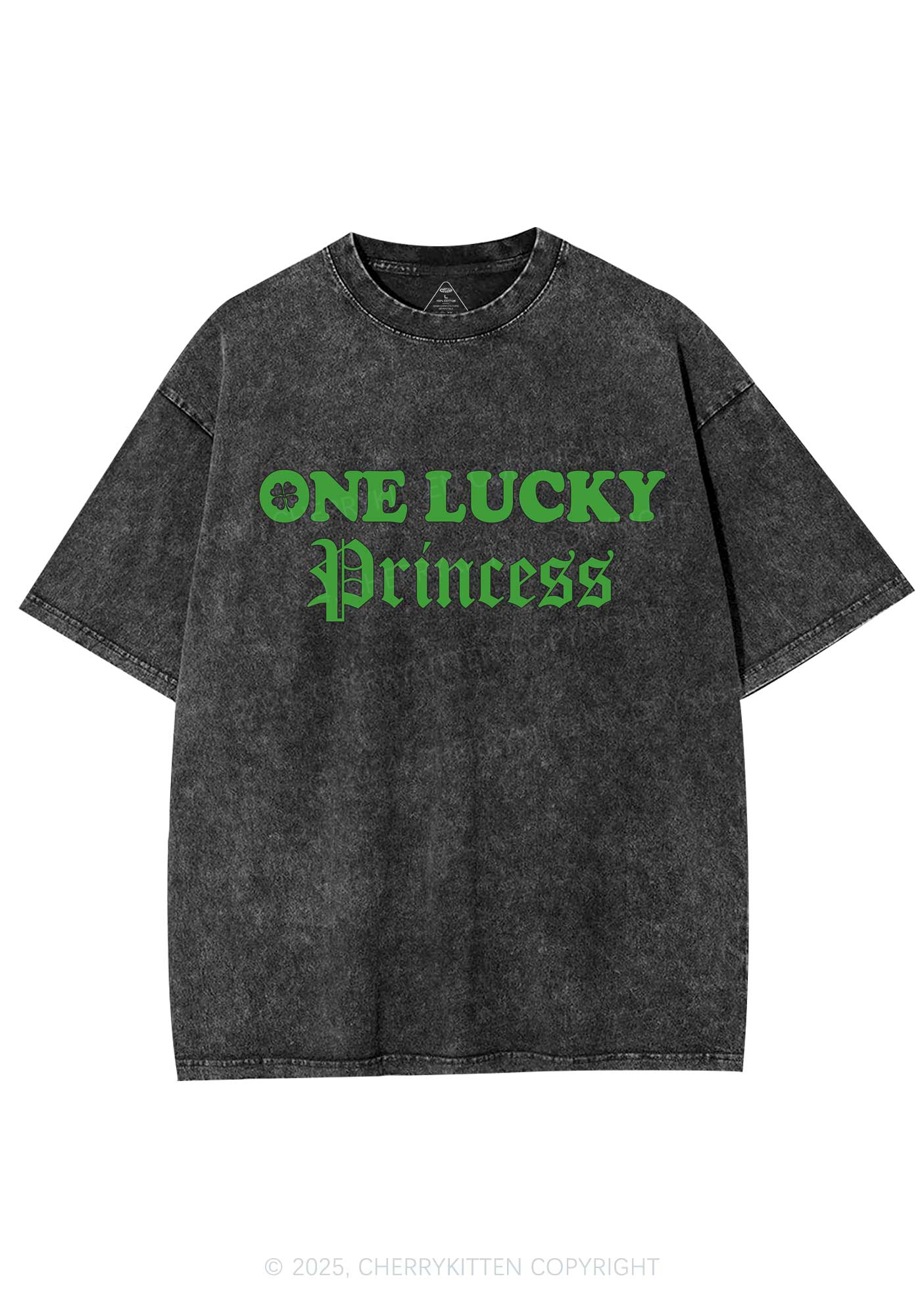 One Lucky Princess St Patricks Y2K Washed Tee Cherrykitten - Image 4