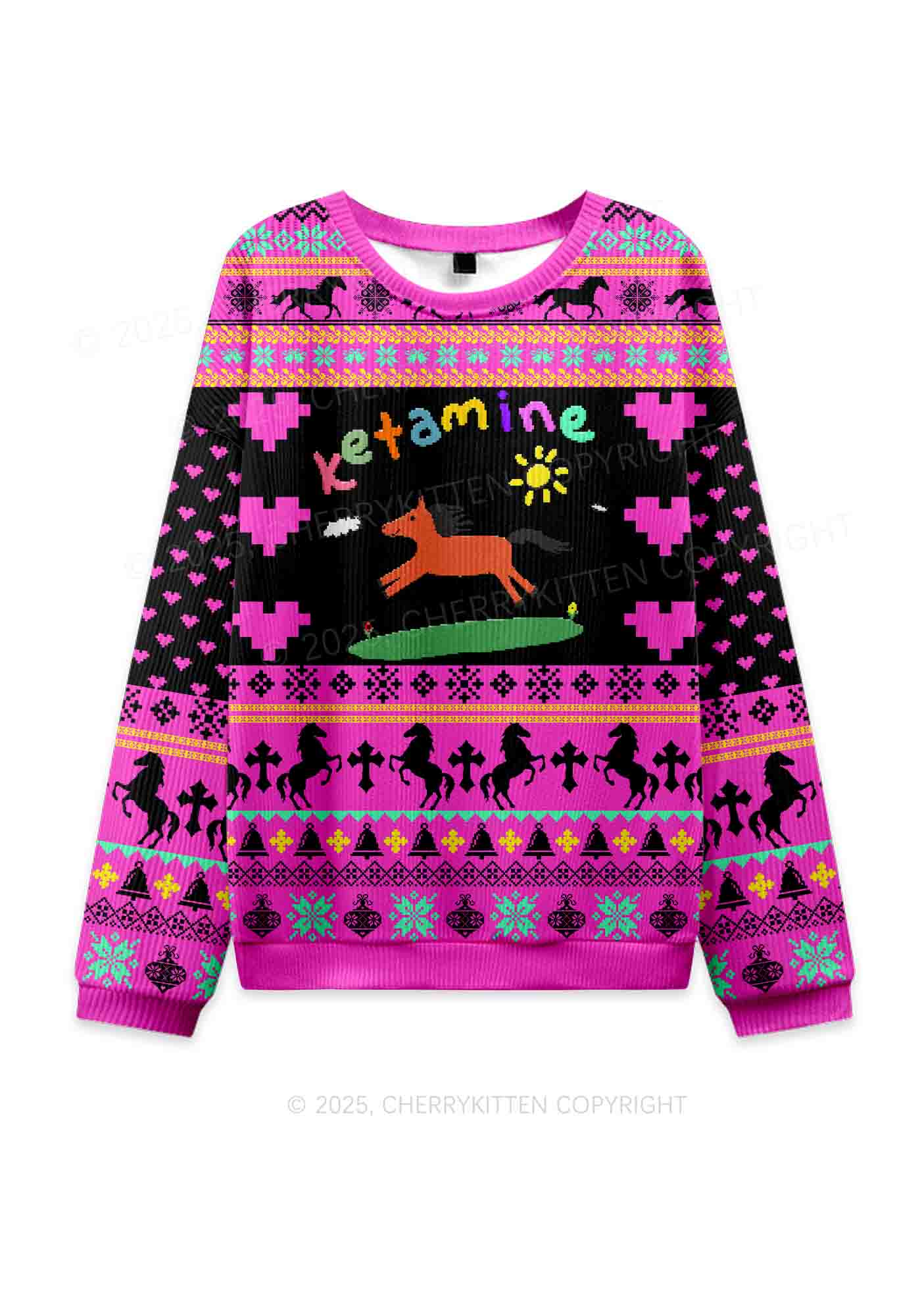 Orange Pony Y2K Christmas Knit Sweatshirt Cherrykitten