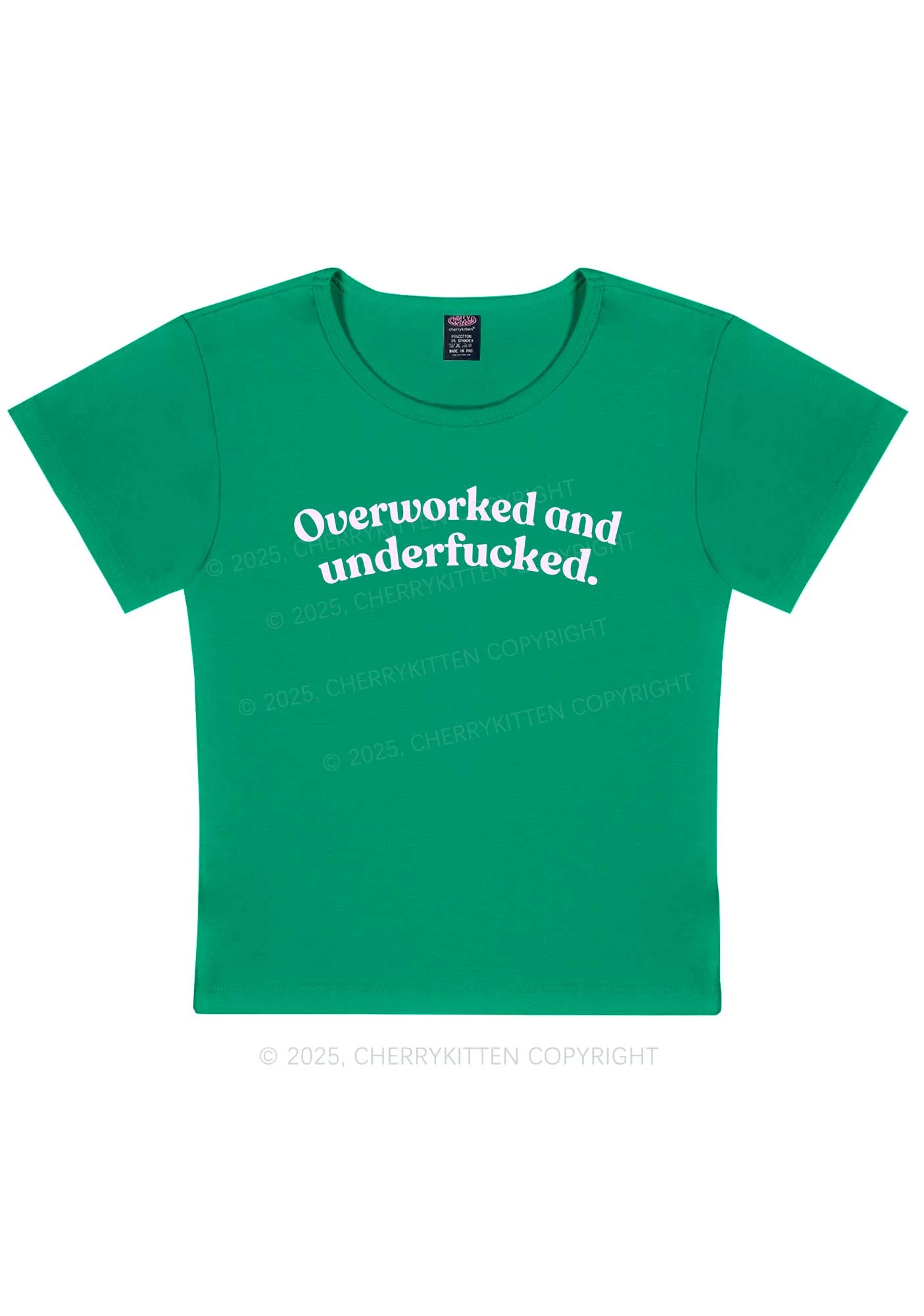 Overworked And Underfxcked Y2K Baby Tee Cherrykitten - Image 12
