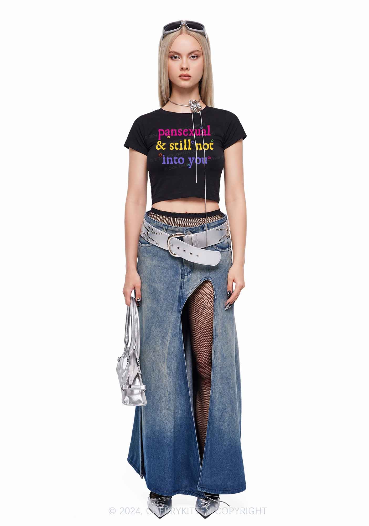 Pansexual Not Into You Y2K Baby Tee Cherrykitten - Image 3