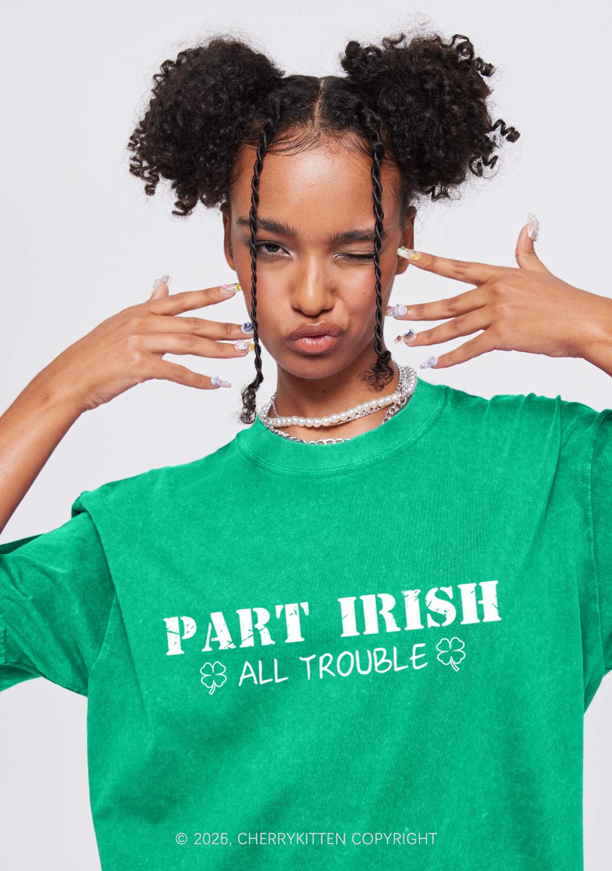 Part Irish All Trouble St Patricks Y2K Washed Tee Cherrykitten - Image 2