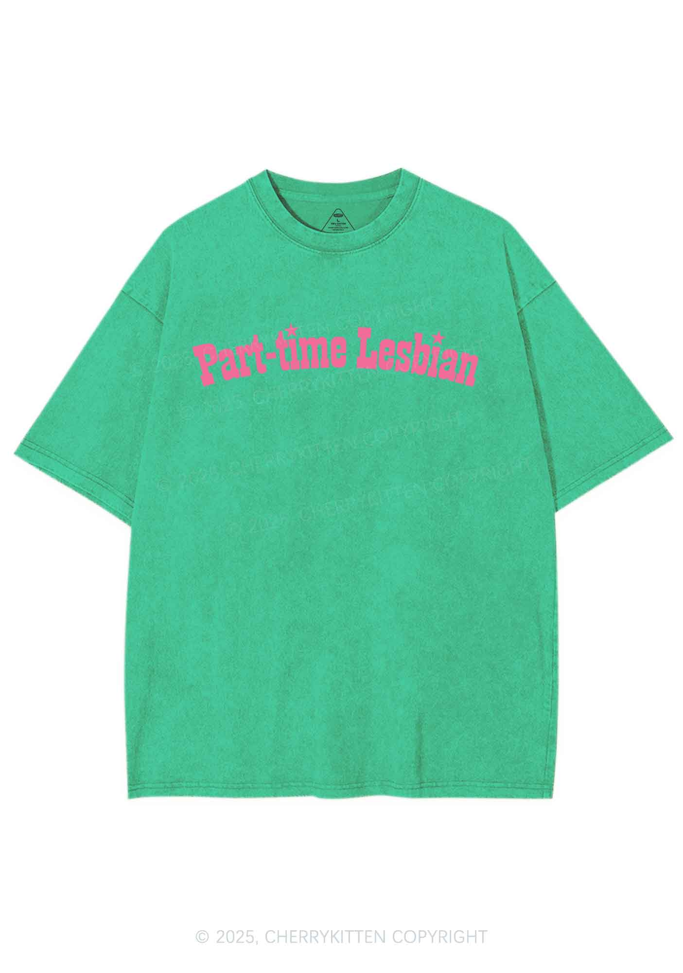 Part Time Lesbian Pride Y2K Shirts Washed Tee Cherrykitten - Image 8