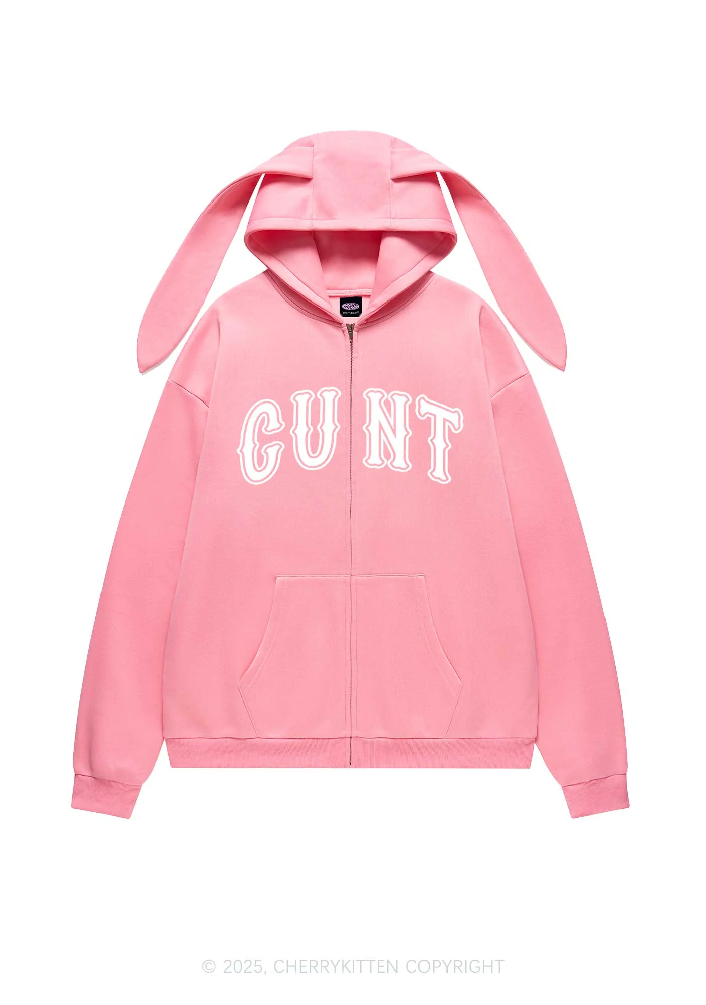 Pink Cxxt Y2K Bunny Ear Zip Hoodie Cherrykitten - Image 4