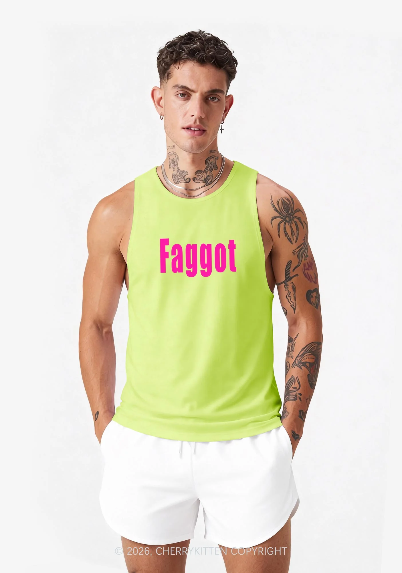 Pink Faggot Pride Y2K Men Racerback Tank Top Cherrykitten - Image 2