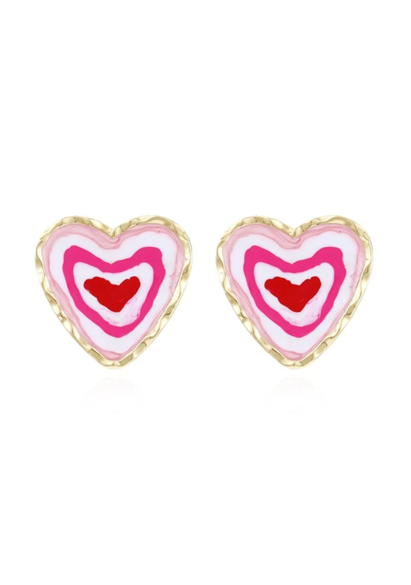 Pink Golden Heart Earnail Earrings