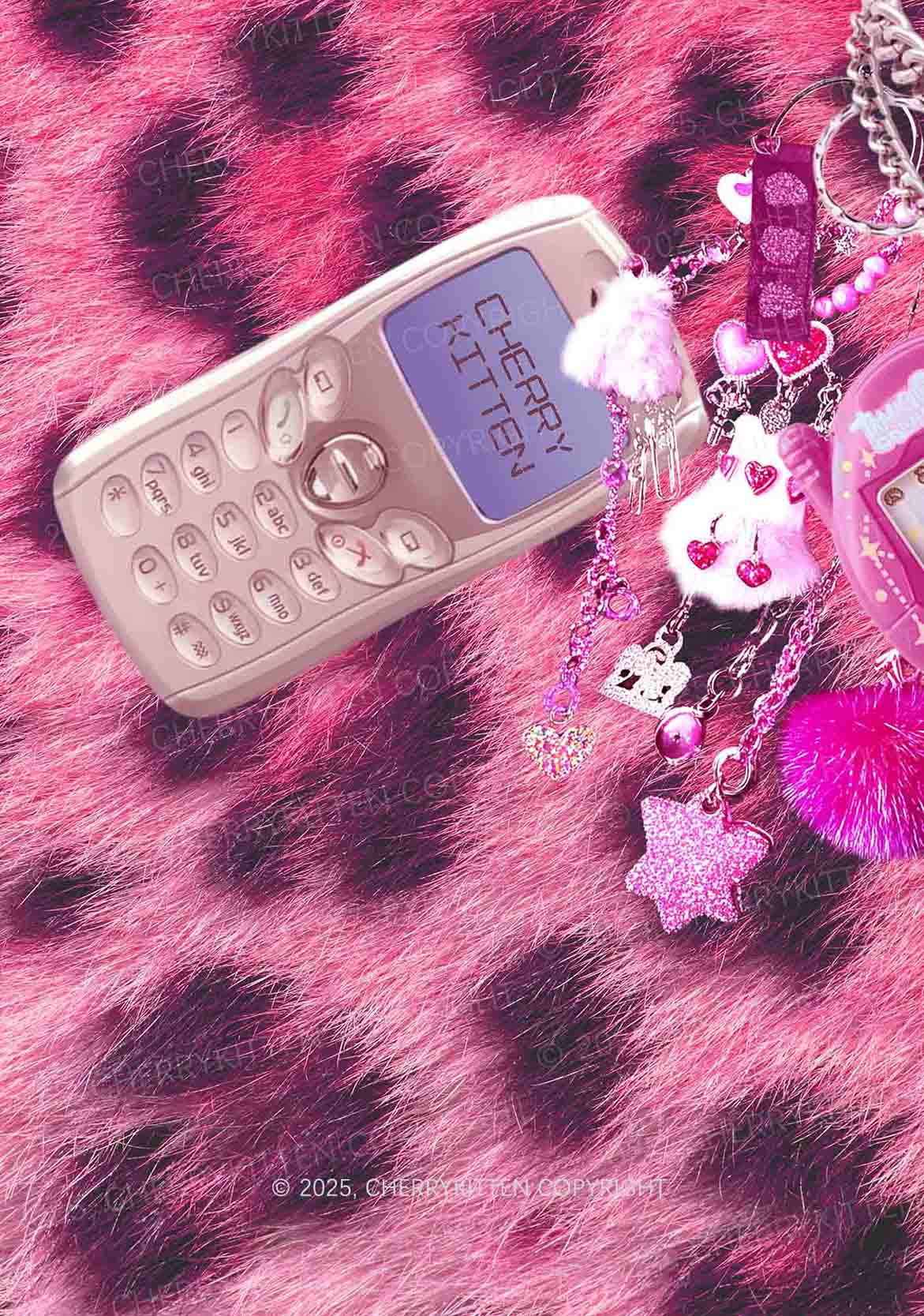 Pink Plush Phone Y2K Print Mini Skirt Cherrykitten - Image 2