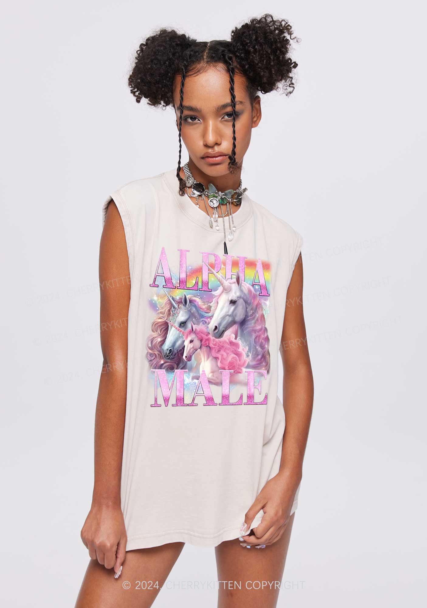 Pink Unicorn Alpha Male Y2K Washed Tank Cherrykitten - Image 2