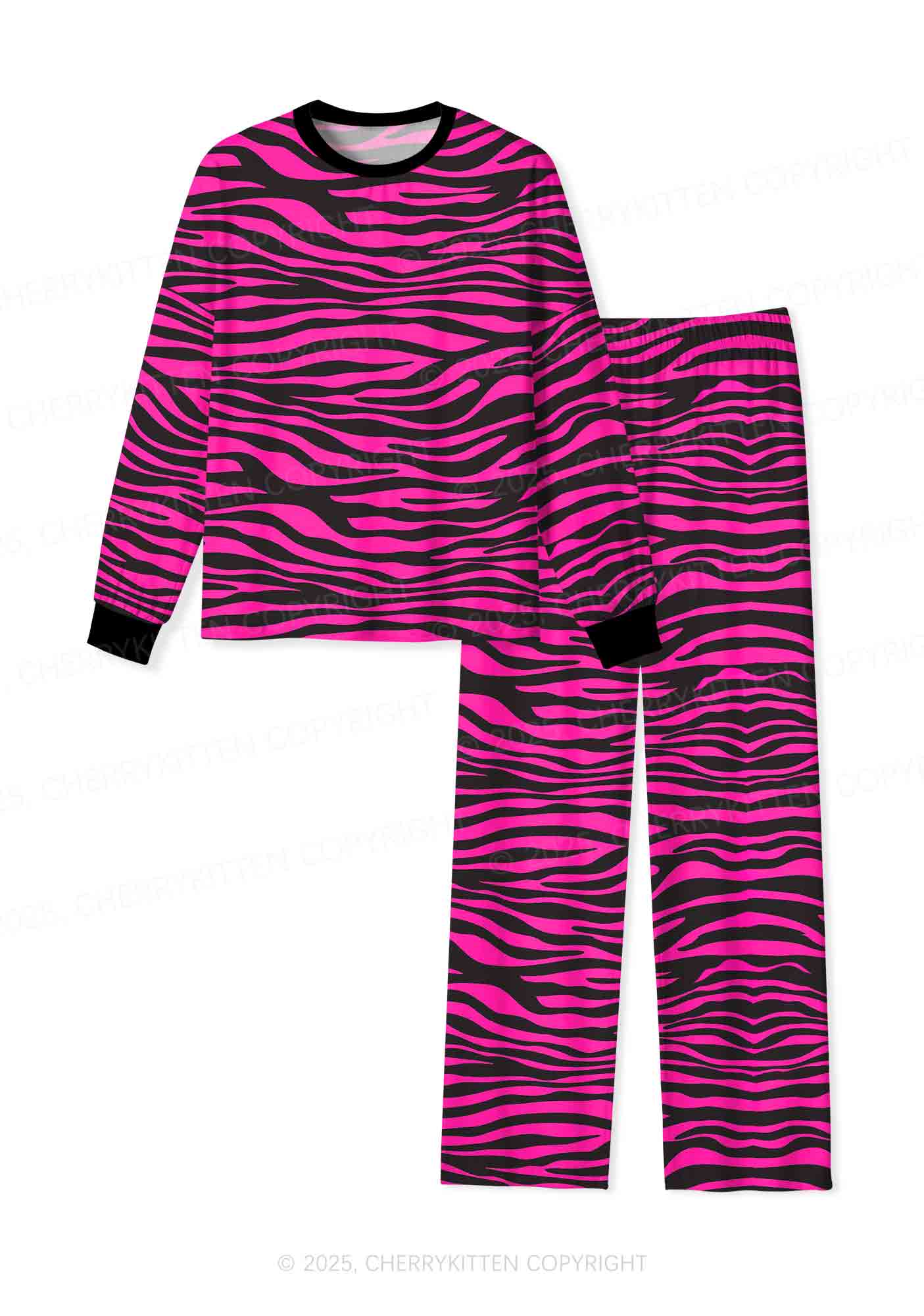 Pink Wave Y2K Print Long Sleeve Pajama Set Cherrykitten