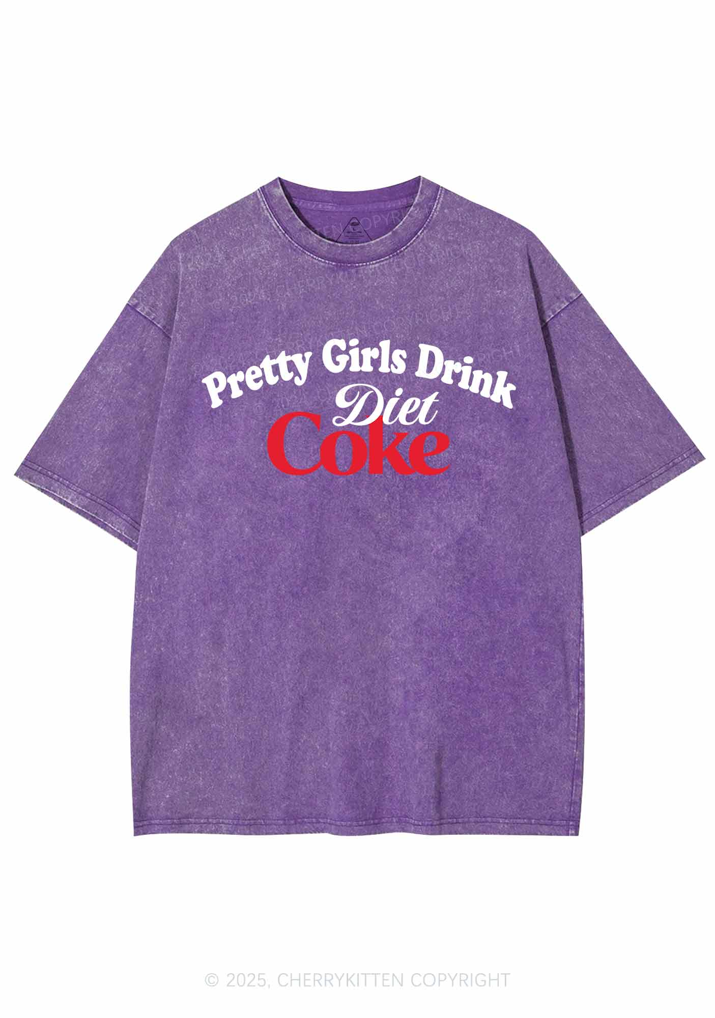 Pretty Girls Drink Diet Coke Y2K Washed Tee Cherrykitten - Image 5