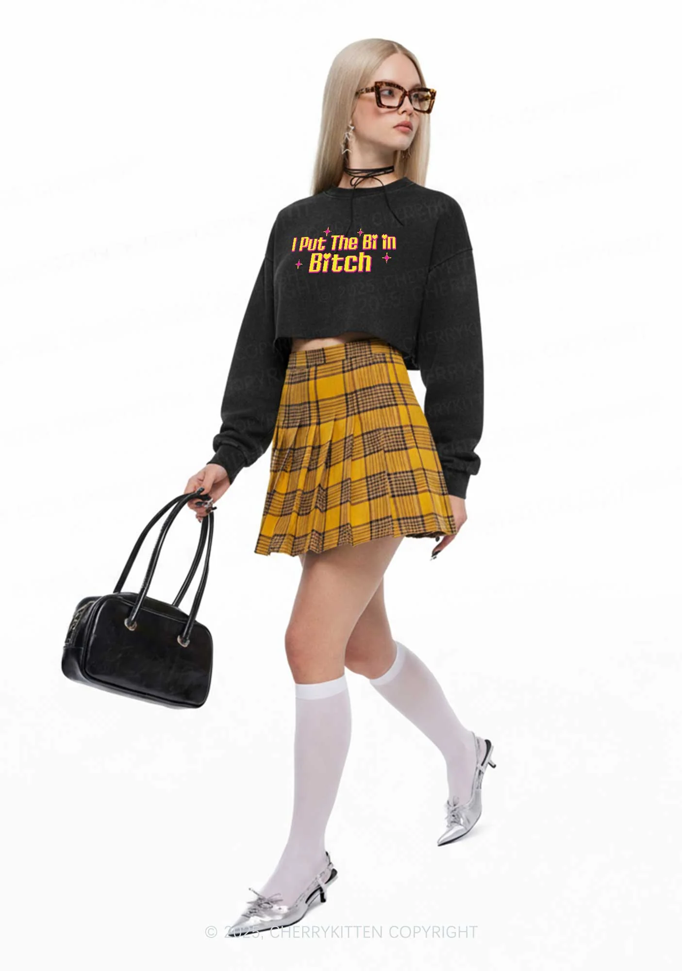 Put The Bi In Bxxch Pride Y2K Crop Washed Sweatshirts Cherrykitten - Image 2
