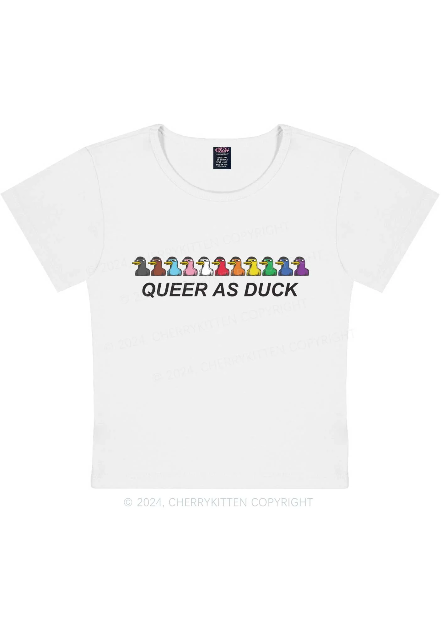Queer As Duck Y2K Baby Tee Cherrykitten - Image 5