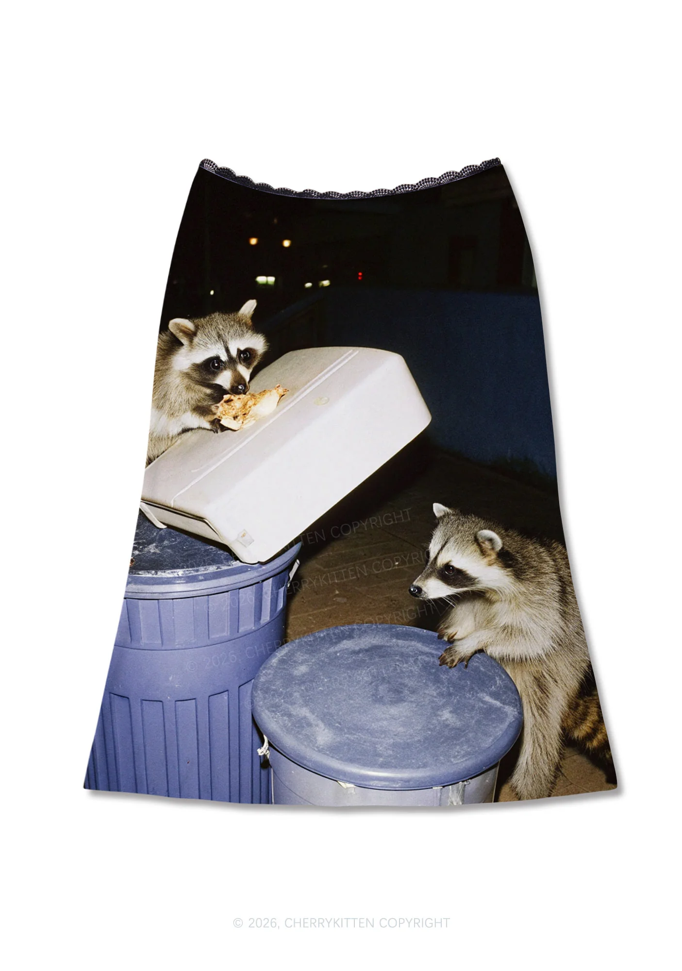 Raccoons Pizza Feast Y2K Print Midi Skirt Cherrykitten