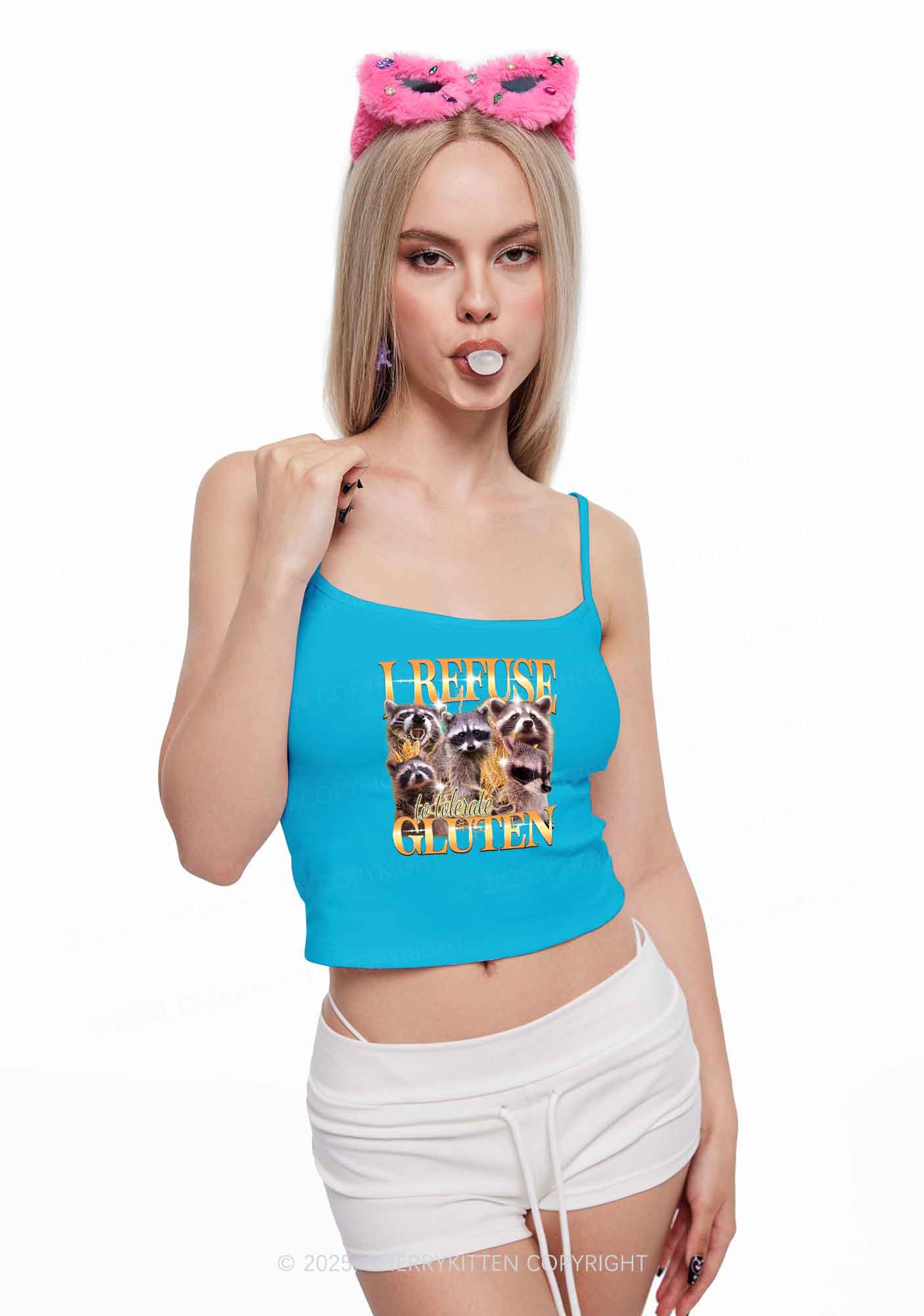 Raccoons Refuse Tolerate Gluten Y2K Spaghetti Strap Cami Cherrykitten - Image 2