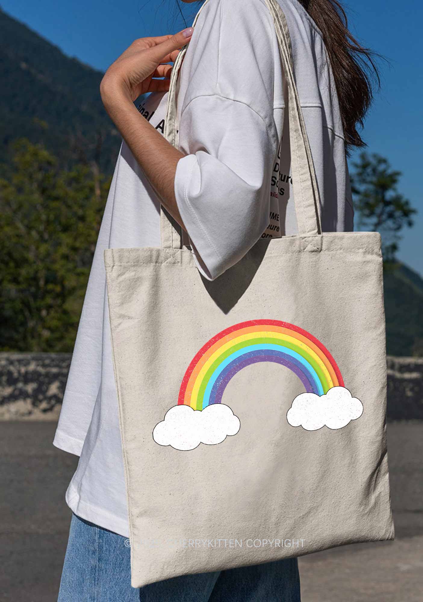 Rainbow Cloud Pride Y2K Canvas Tote Bag Cherrykitten - Image 2