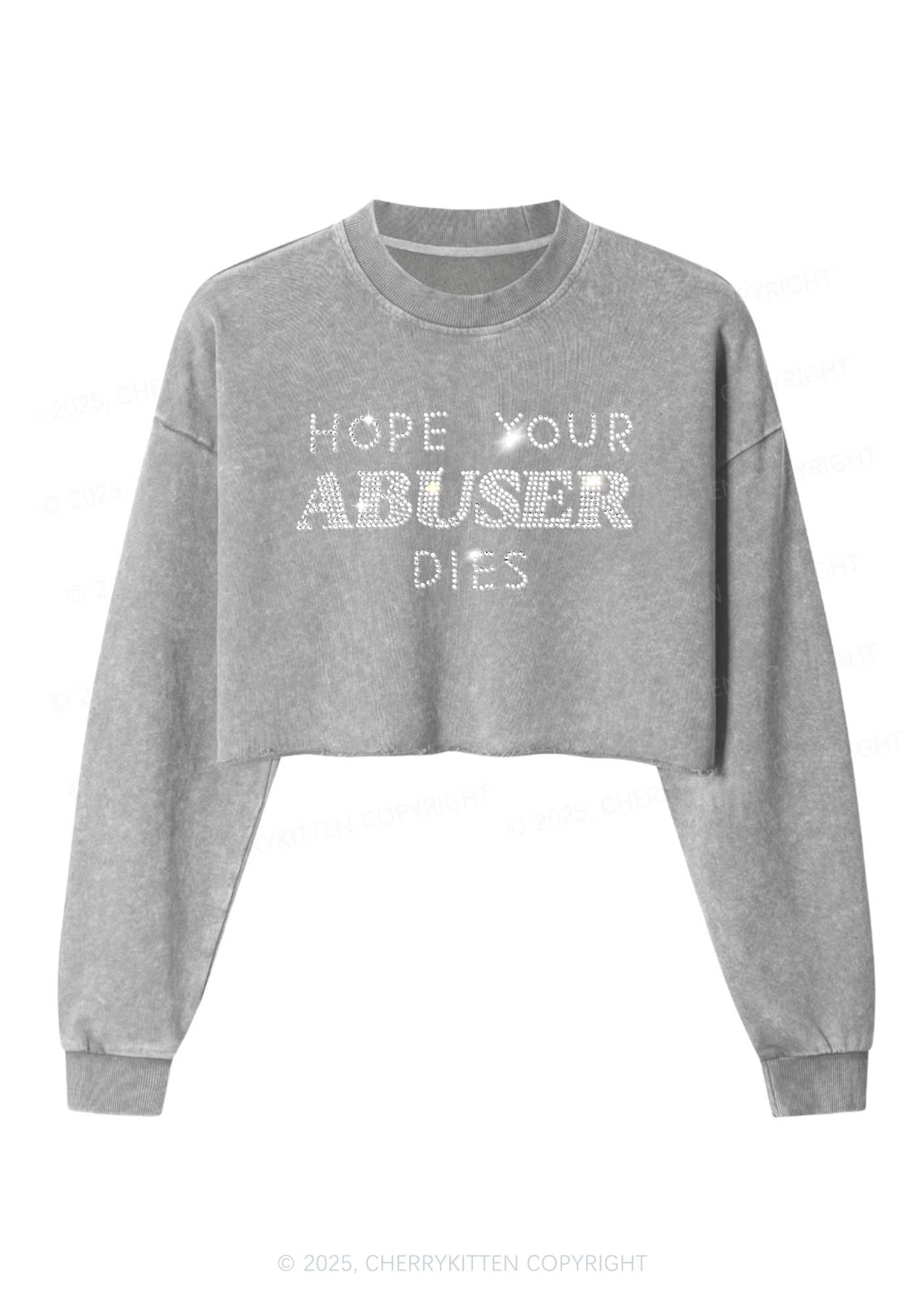 Rhinestone Abuser Dies Y2K Crop Washed Sweatshirts Cherrykitten - Image 4