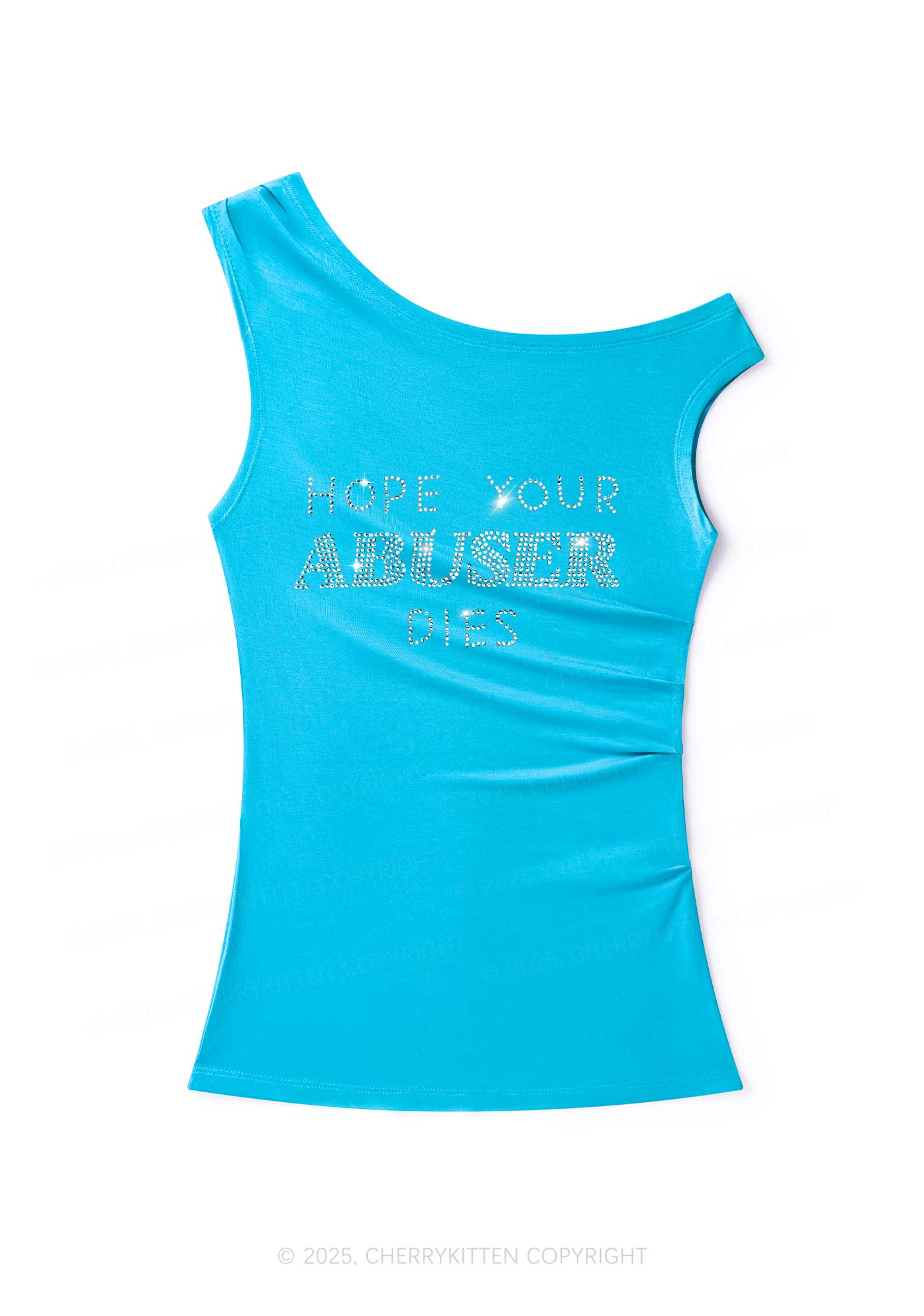 Rhinestone Abuser Dies Y2K Off Shoulder Tank Top Cherrykitten - Image 2