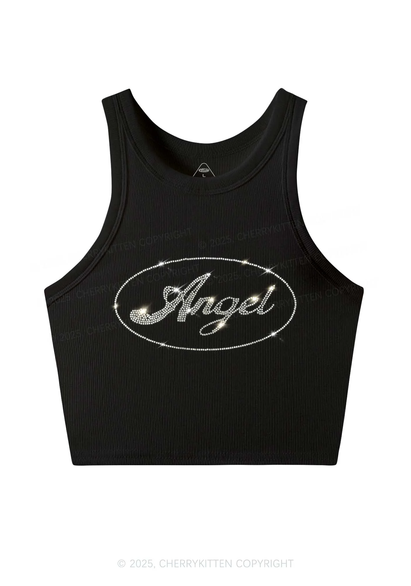 Rhinestone Angel Y2K Crop Tank Top Cherrykitten