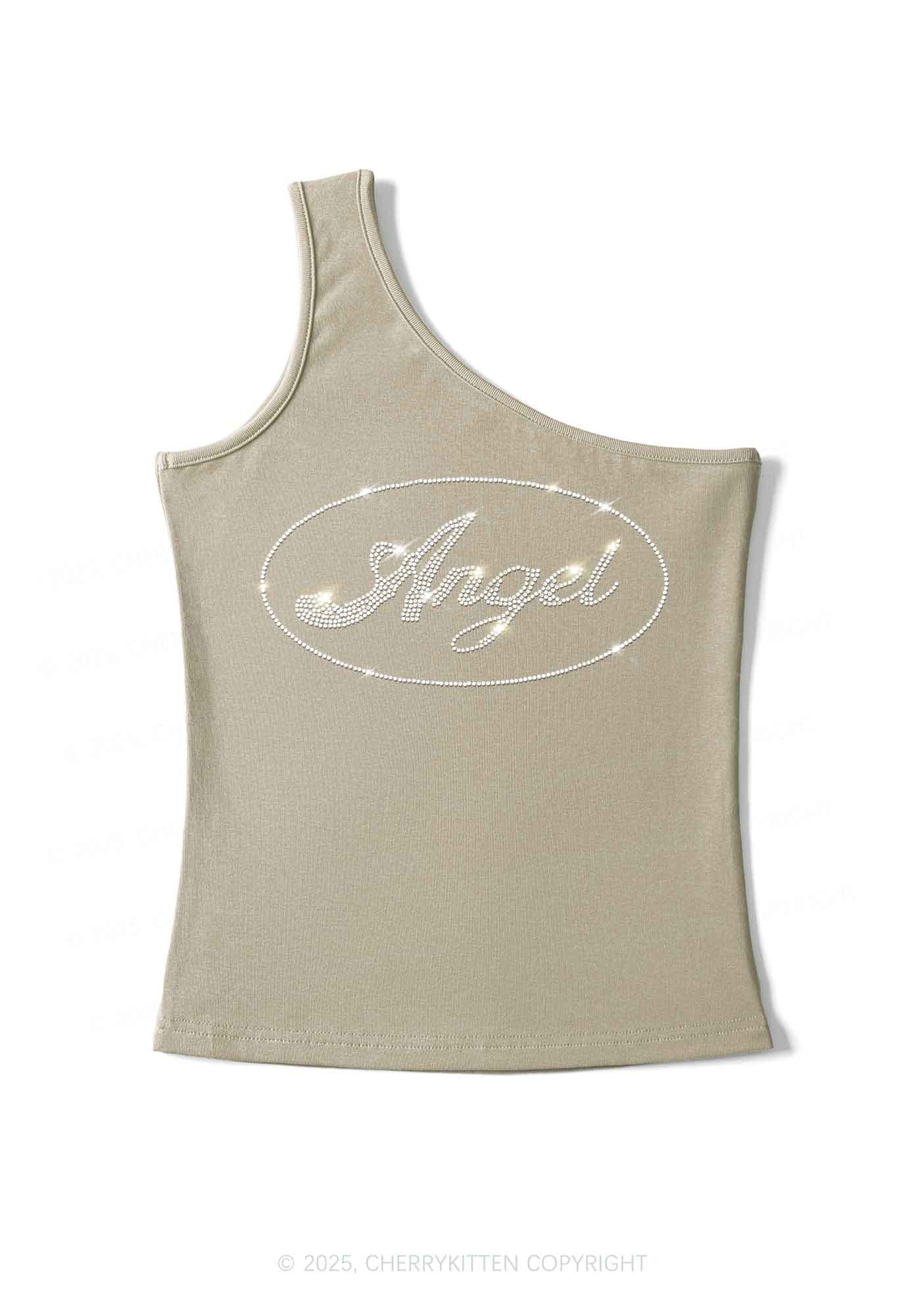 Rhinestone Angel Y2K One Shoulder Tank Top Cherrykitten - Image 4