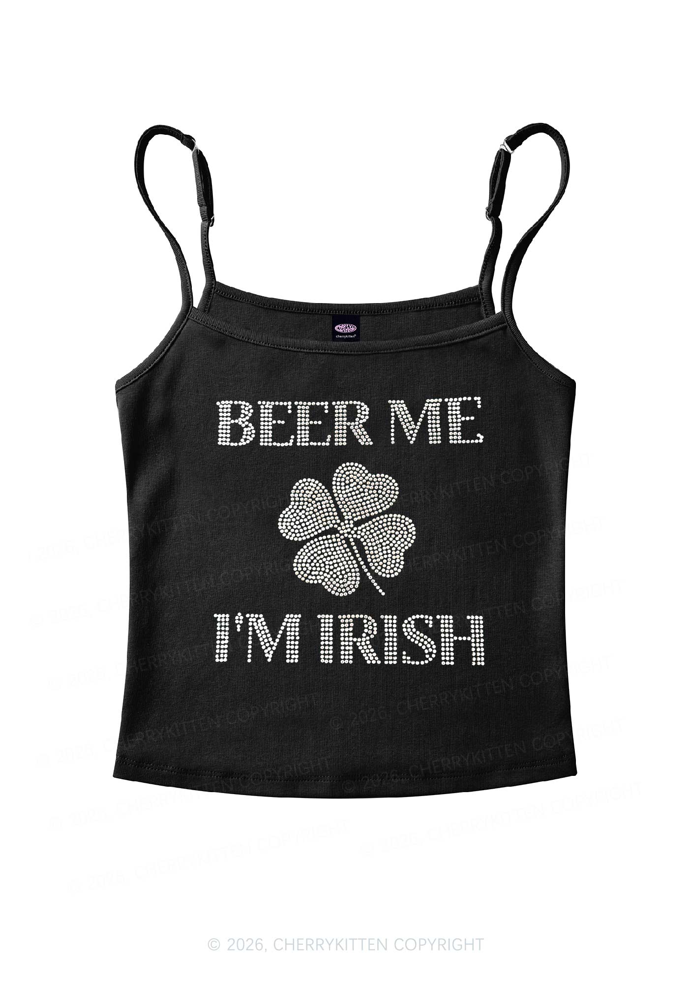 Rhinestone Beer Me Im Irish St Patricks Y2K Spaghetti Strap Cami Cherrykitten