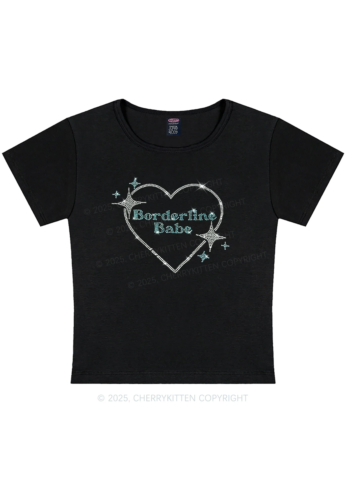Rhinestone Borderline Personality Babe Y2K Baby Tee Cherrykitten