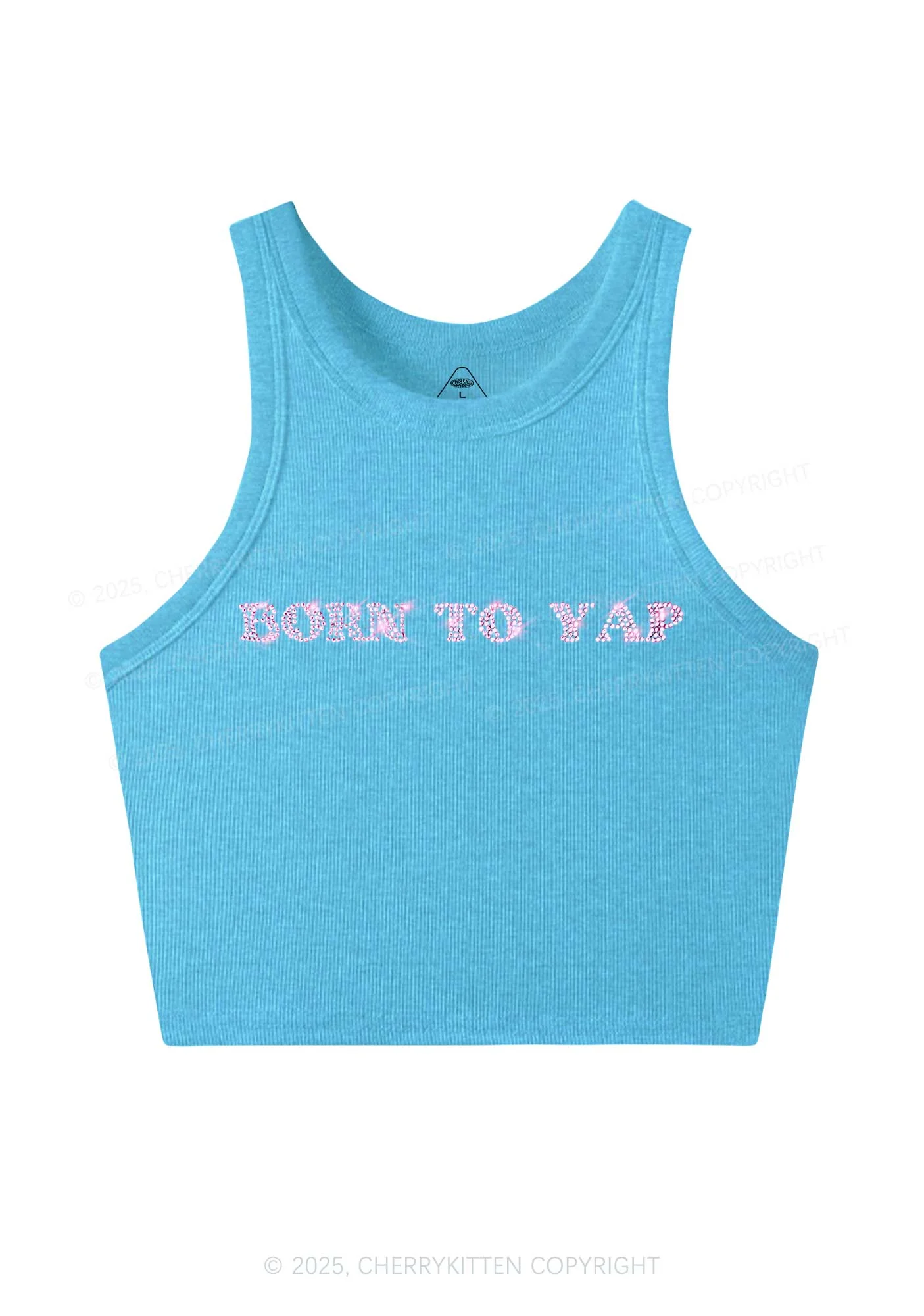 Rhinestone Born To Yap Y2K Crop Tank Top Cherrykitten - Image 4