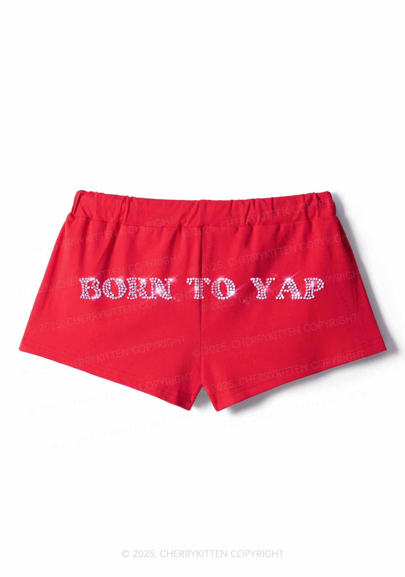 Rhinestone Born To Yap Y2K Drawstring Mini Shorts Cherrykitten - Image 5