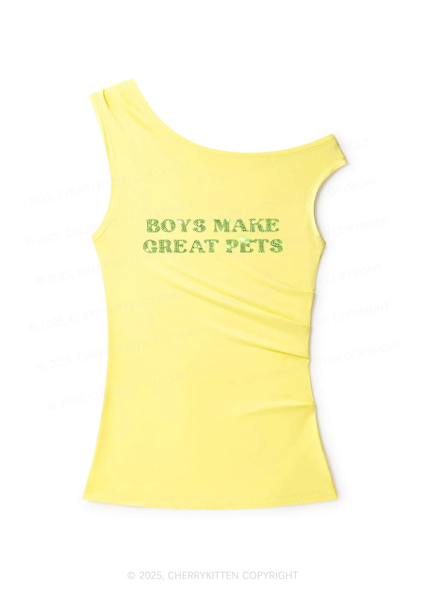 Rhinestone Boys Make Gr8 Pets Y2K Off Shoulder Tank Top Cherrykitten
