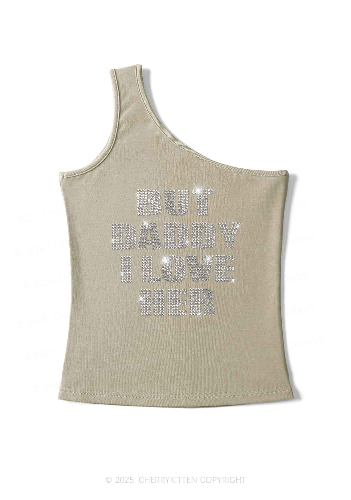 Rhinestone But Daddy I Love Her Pride Y2K One Shoulder Tank Top Cherrykitten - Image 6