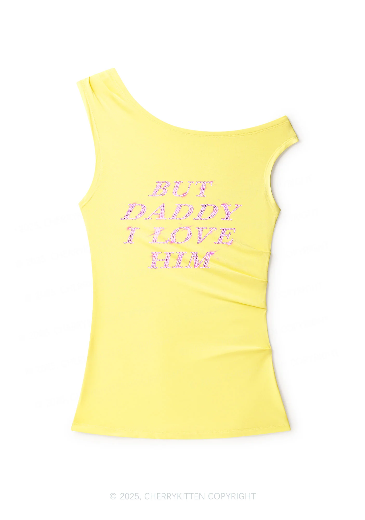 Rhinestone But Daddy I Love Him Y2K Off Shoulder Tank Top Cherrykitten