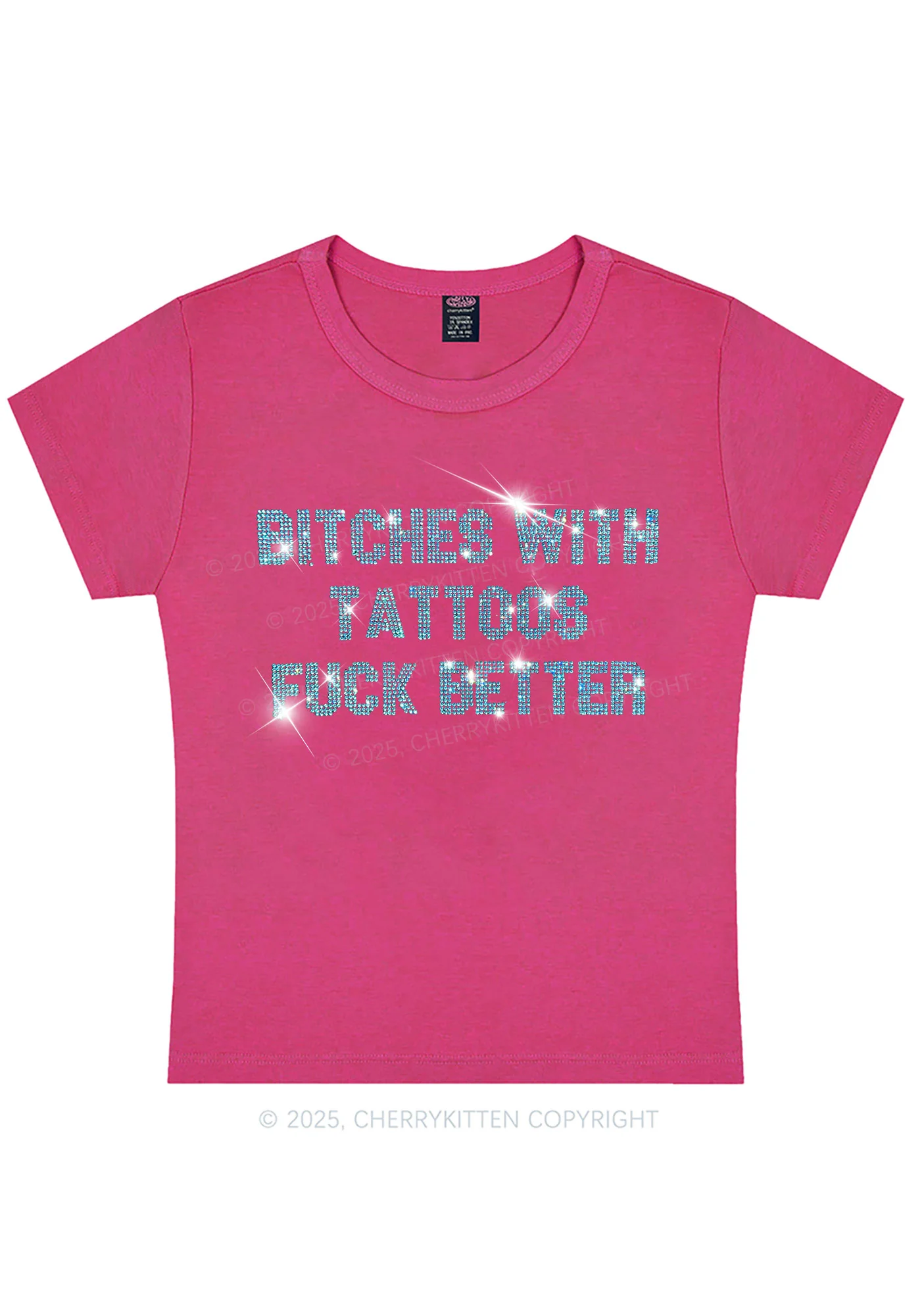Rhinestone Bxxches With Tattoos Fxxk Better Y2K Baby Tee Cherrykitten - Image 6